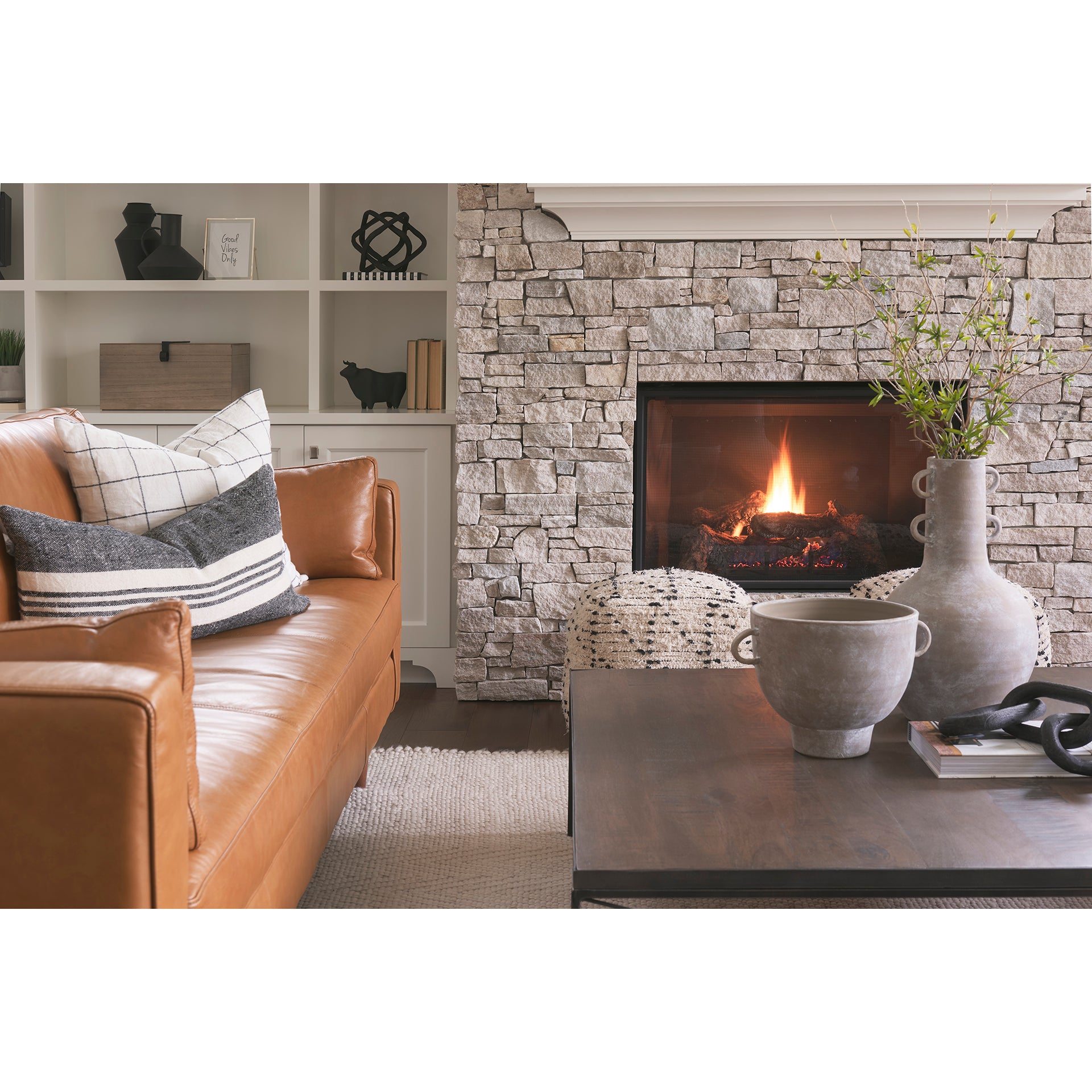 Aarohi 16.0L x 16.0W x 16.0H Cream/Black Cotton Patterned Pouf - Central Designs