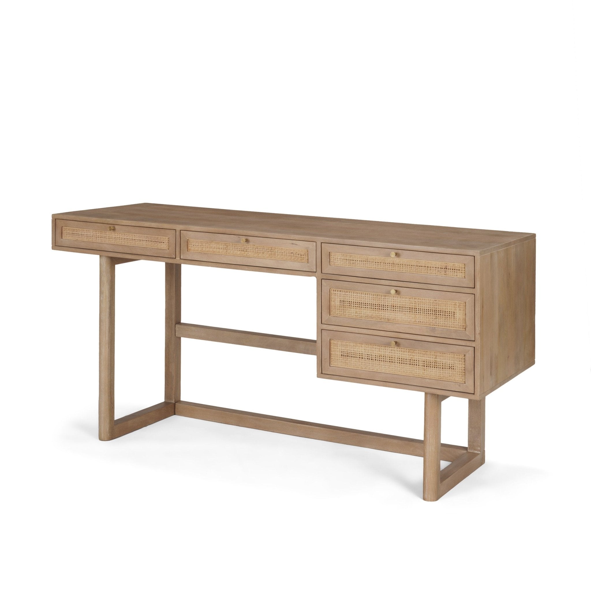 Grier 60" Light Brown Solid Wood W/Cane Office Desk - Central Designs
