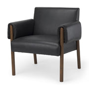 Ashton Black Faux Leather Fabric w/ Dark Brown Wood Accent Chair - Central Designs