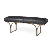 Jessie 55L x 16W Black Leather Seat W/Gold Metal Base Accent Bench - Central Designs
