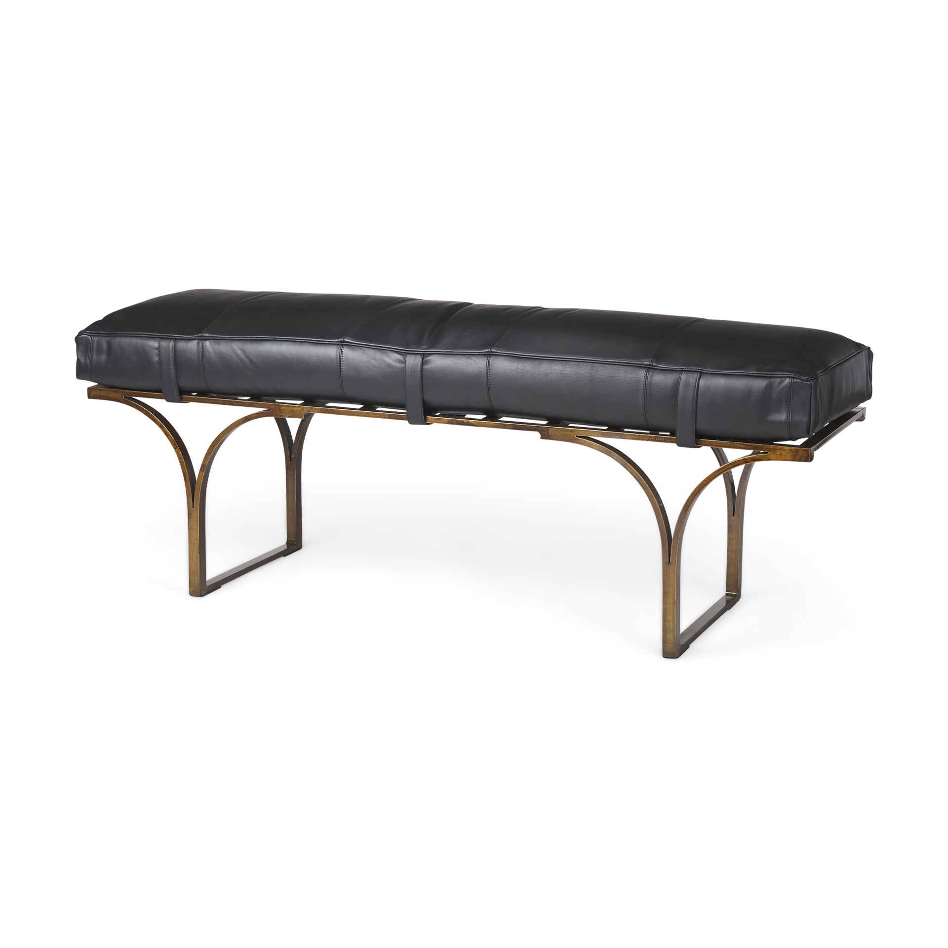 Jessie 55L x 16W Black Leather Seat W/Gold Metal Base Accent Bench - Central Designs