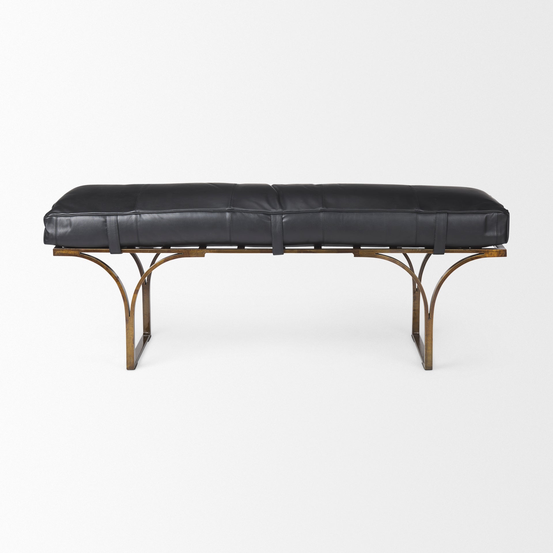 Jessie 55L x 16W Black Leather Seat W/Gold Metal Base Accent Bench - Central Designs