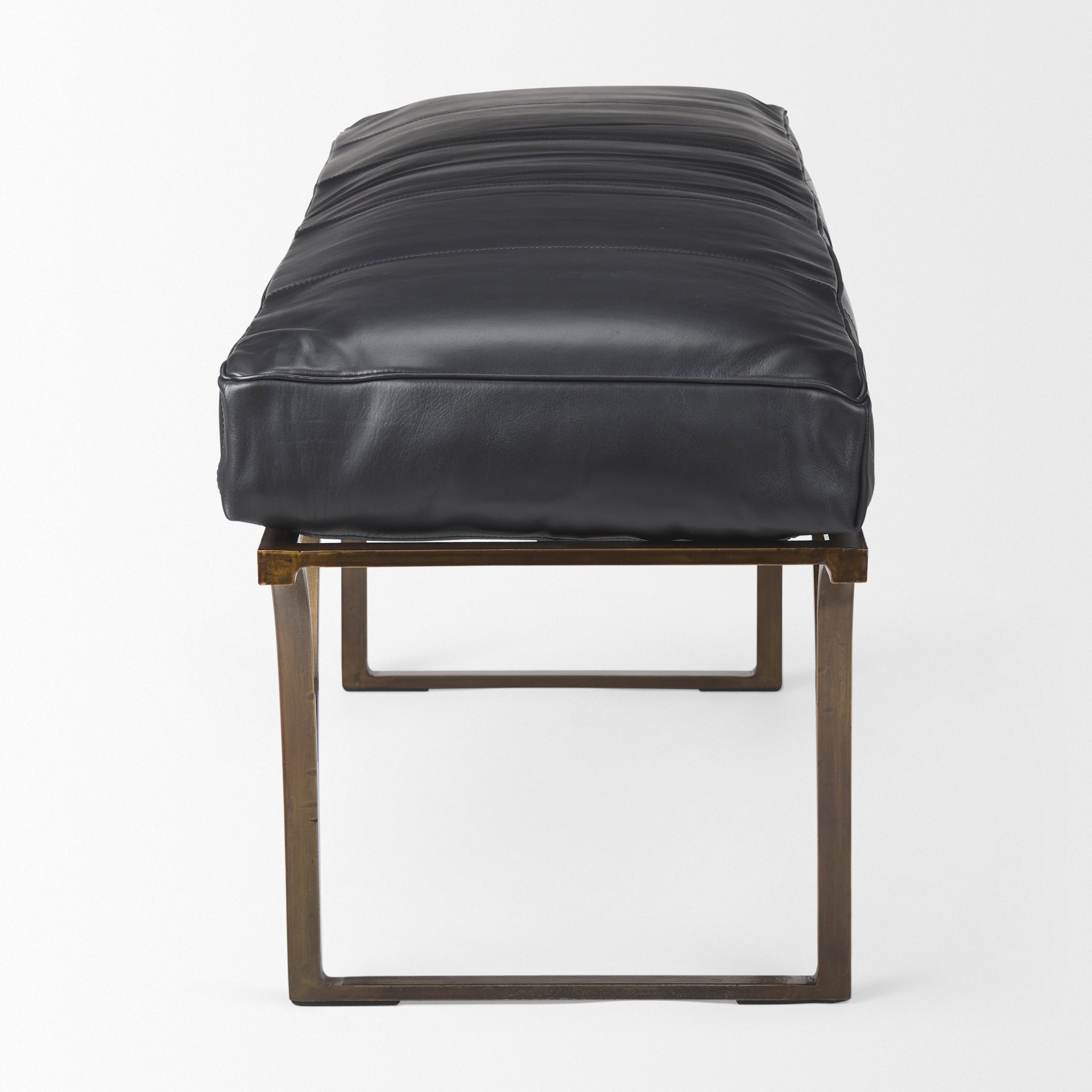 Jessie 55L x 16W Black Leather Seat W/Gold Metal Base Accent Bench - Central Designs