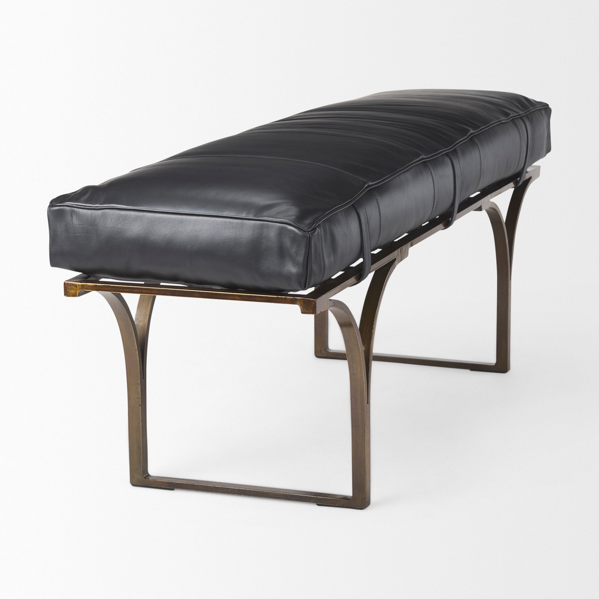 Jessie 55L x 16W Black Leather Seat W/Gold Metal Base Accent Bench - Central Designs