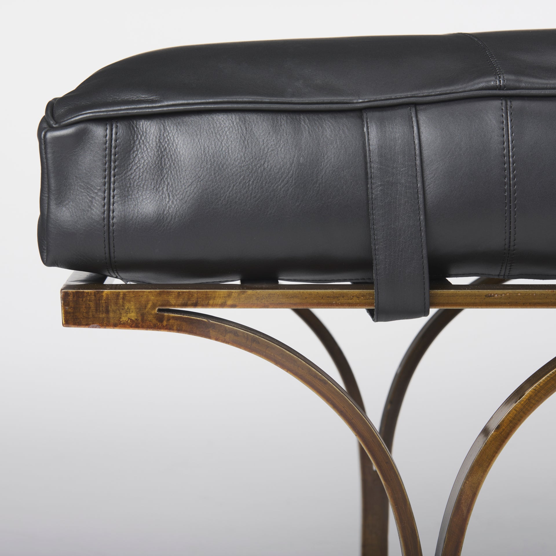 Jessie 55L x 16W Black Leather Seat W/Gold Metal Base Accent Bench - Central Designs