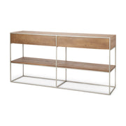 Morris I 63L x 15W x 31H Brown Wood w/ Silver Metal Frame 2 Drawer Console Table - Central Designs