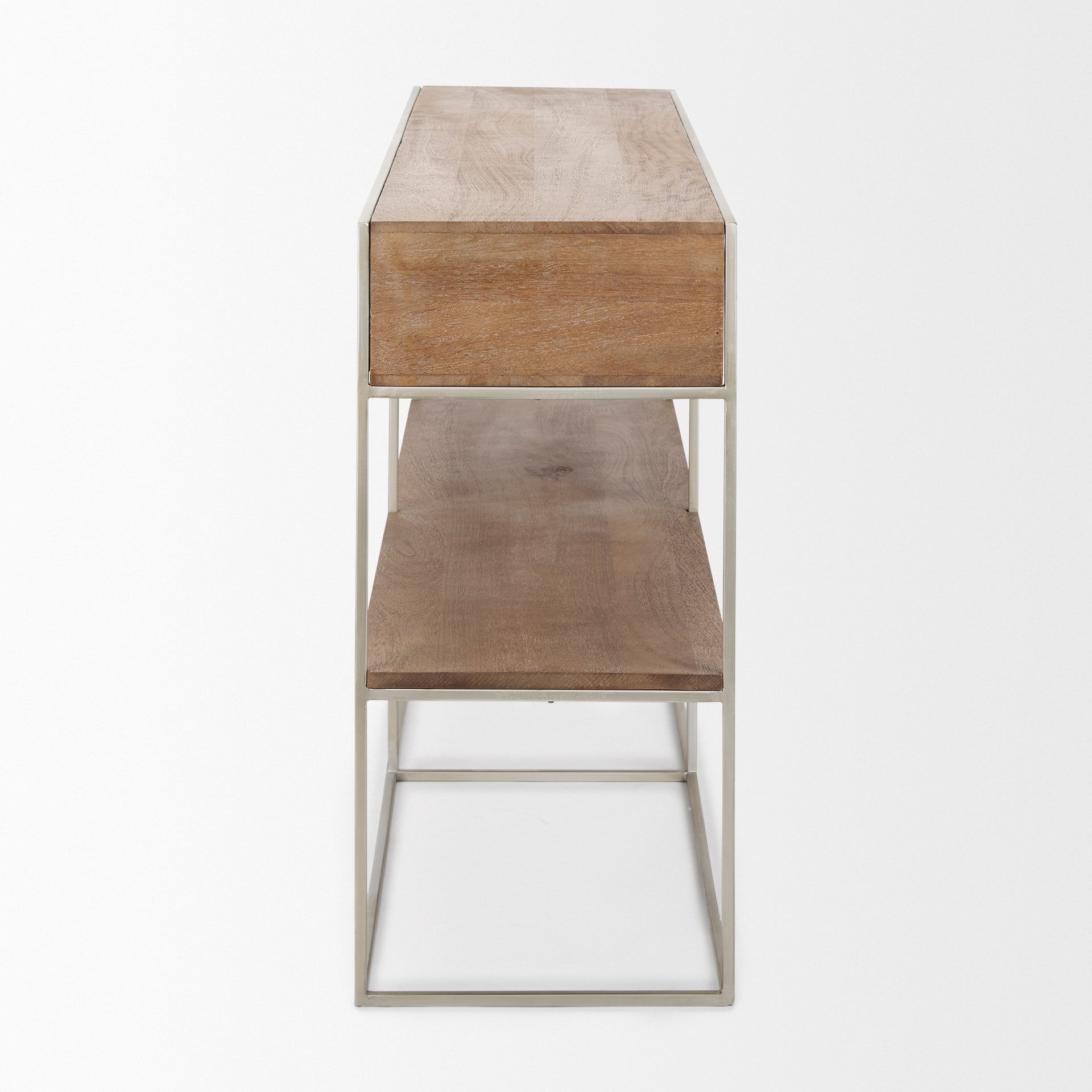 Morris I 63L x 15W x 31H Brown Wood w/ Silver Metal Frame 2 Drawer Console Table - Central Designs