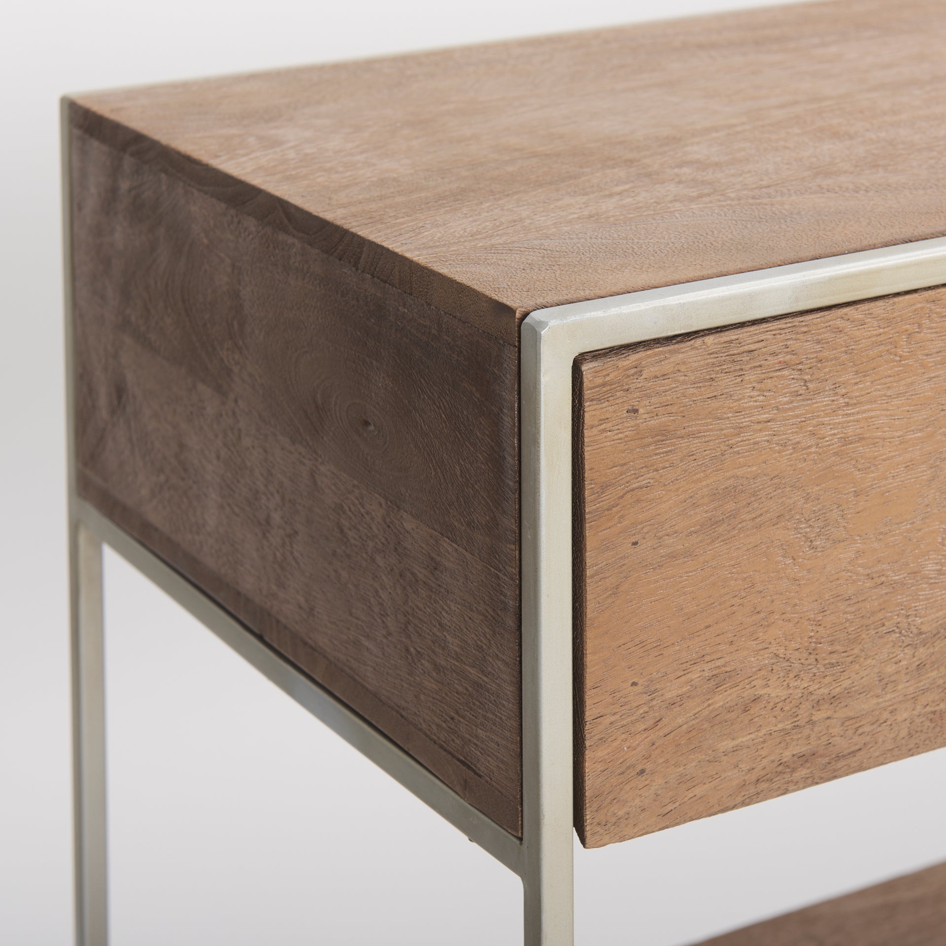 Morris I 63L x 15W x 31H Brown Wood w/ Silver Metal Frame 2 Drawer Console Table - Central Designs