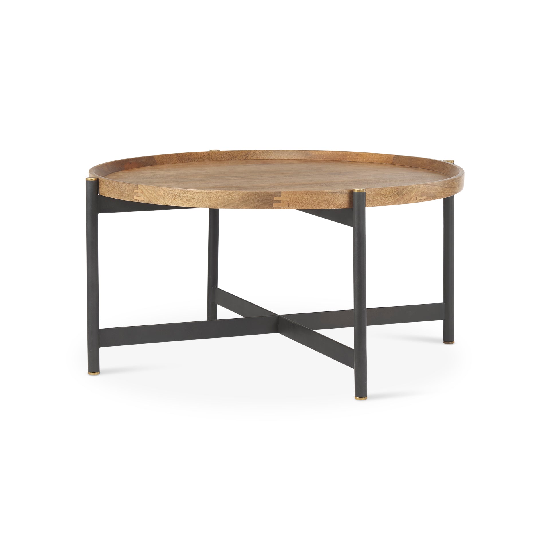 Marquisa 34.25L x 34.25W x 16.5H Small Brown Wood w/ Black Metal Coffee Table - Central Designs
