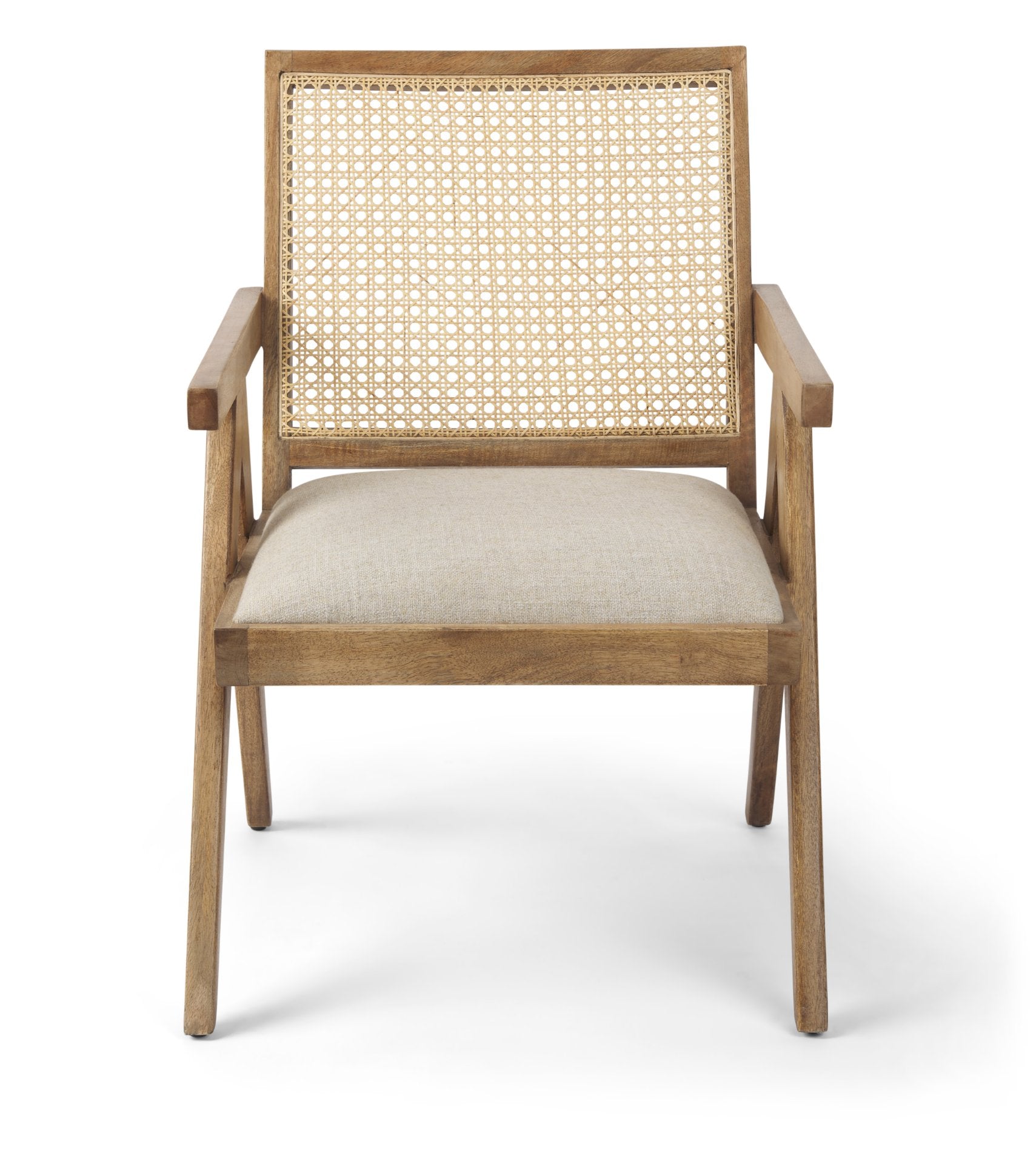 Donna Light Brown Wood Cane - Back w/ Beige Upholstered Seat Accent Chair - Central Designs
