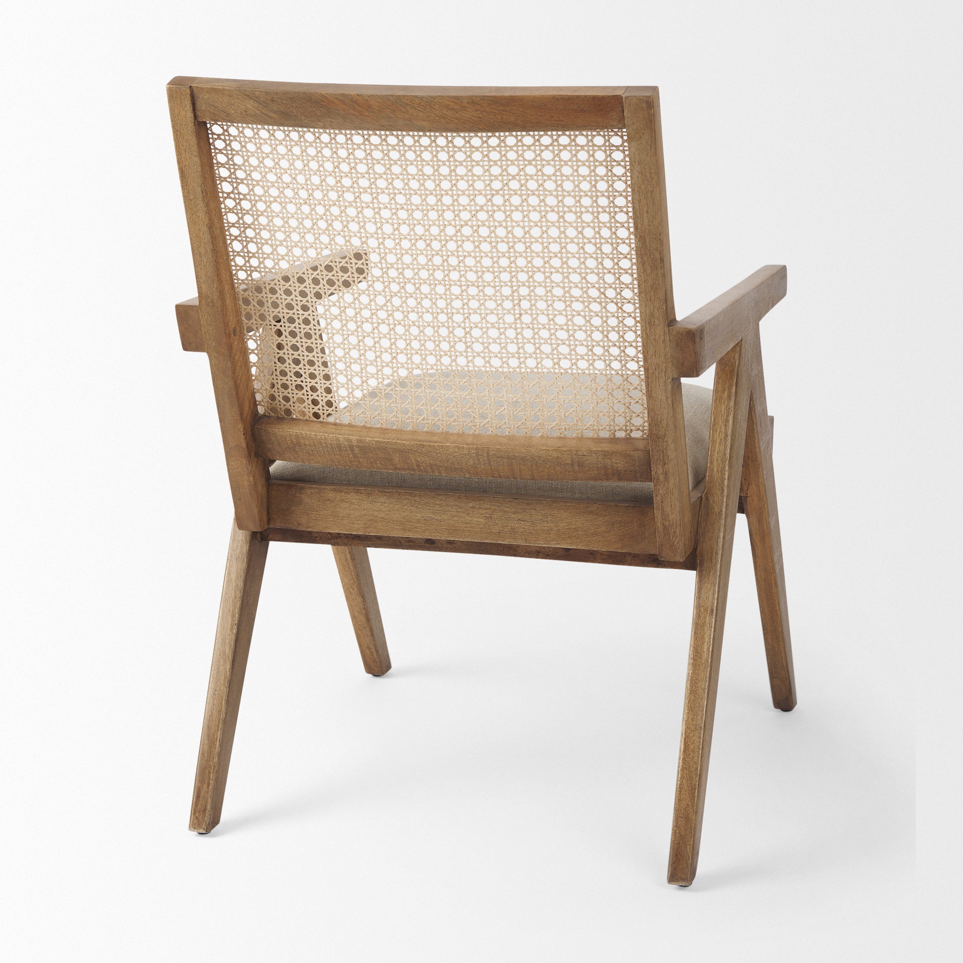 Donna Light Brown Wood Cane - Back w/ Beige Upholstered Seat Accent Chair - Central Designs