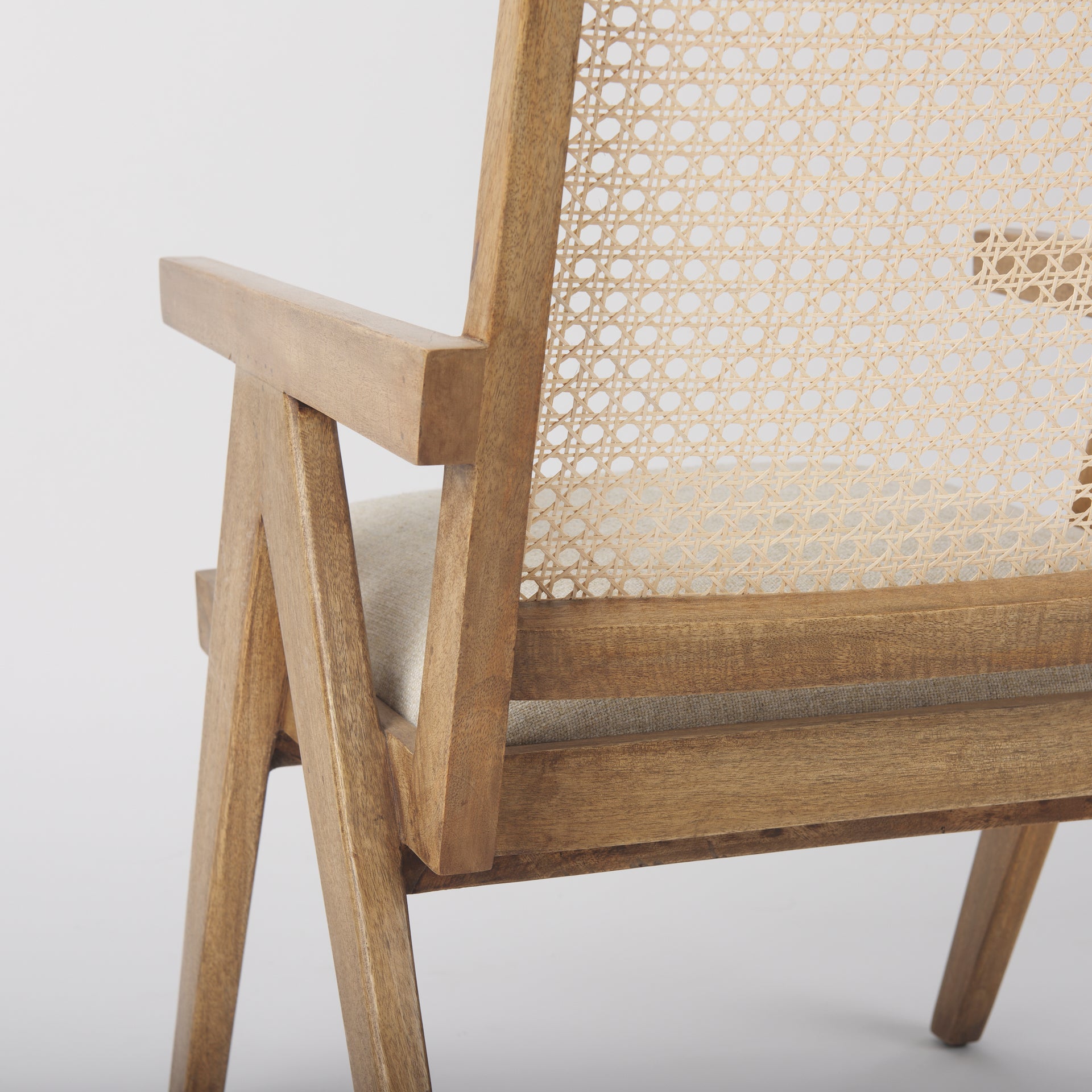 Donna Light Brown Wood Cane - Back w/ Beige Upholstered Seat Accent Chair - Central Designs