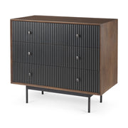 Grace 35.5L x 18.0W x 31.0H Medium Brown Wood W/Black Metal Frame 3 Drawer Accent Cabinet - Central Designs