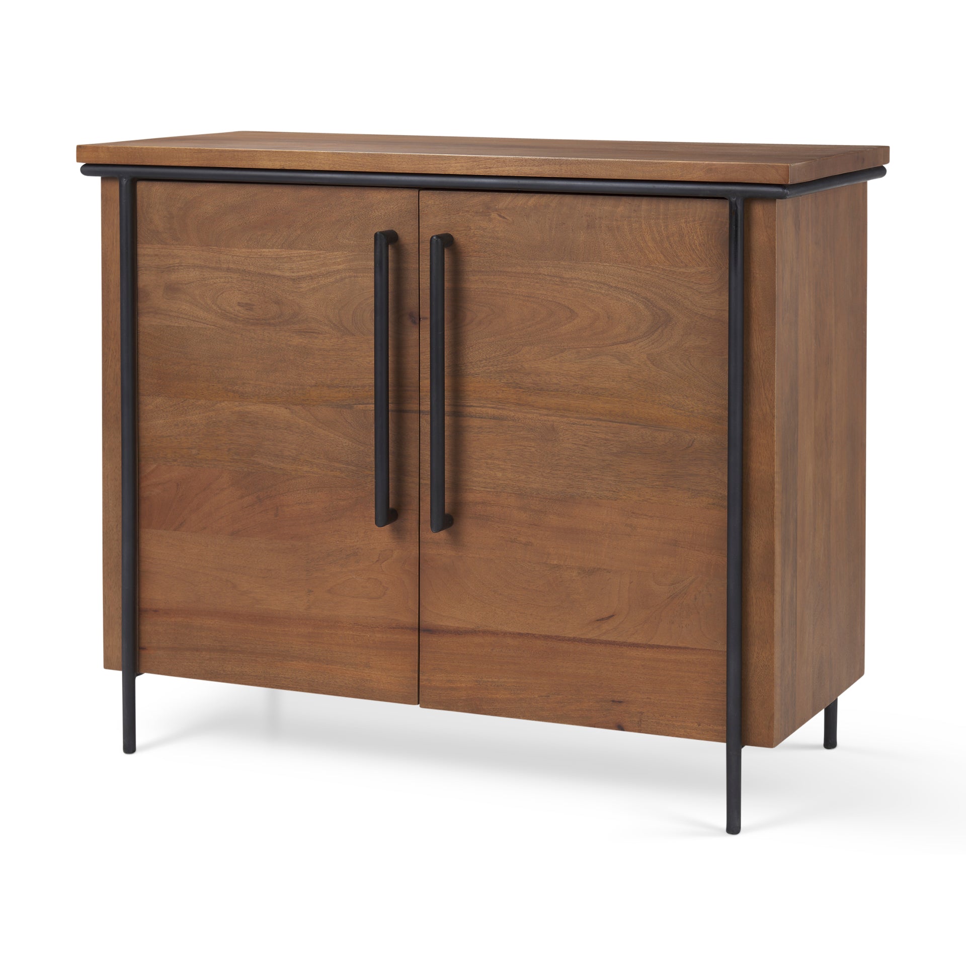 Maddox 40.0L x 18.5W x 32.75H Brown Solid Wood Black Metal 2 Door Accent Cabinet - Central Designs