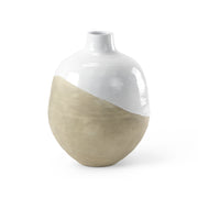 Amos 18.5L x 18.5W x 24.4H White and Dark Beige Color Blocked Ceramic Floor Vase - Central Designs