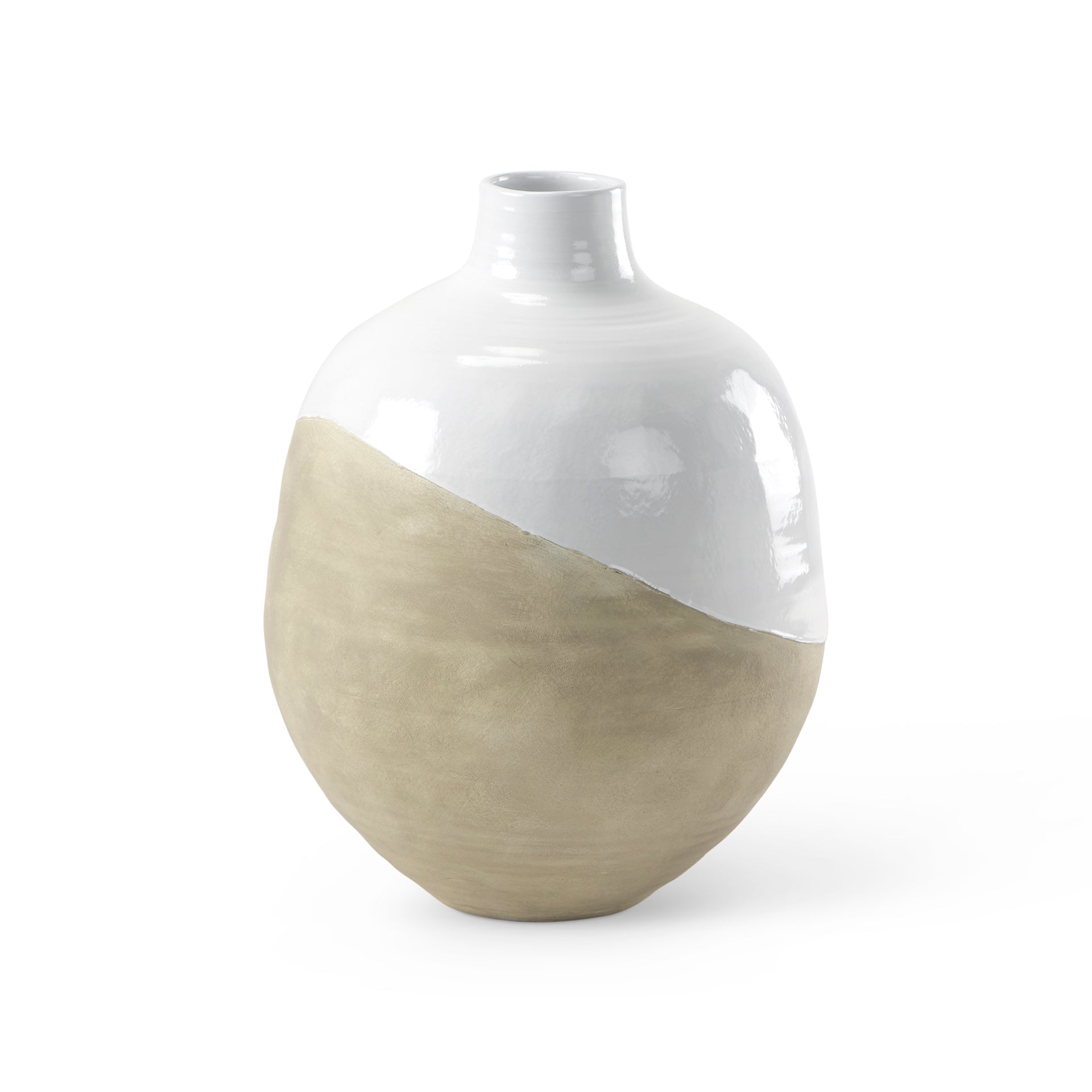 Amos 18.5L x 18.5W x 24.4H White and Dark Beige Color Blocked Ceramic Floor Vase - Central Designs