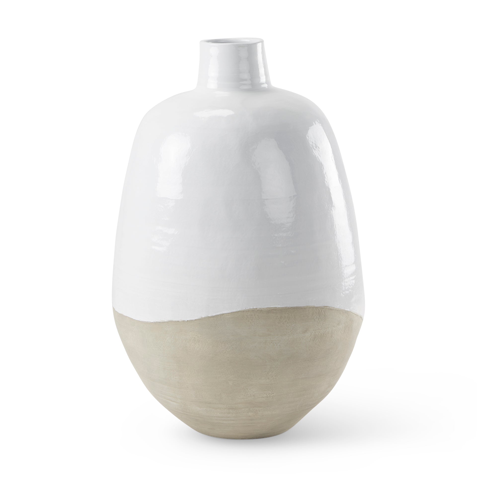Amos 20.5L x 20.5W x 31.9H White and Dark Beige Color Blocked Ceramic Floor Vase - Central Designs