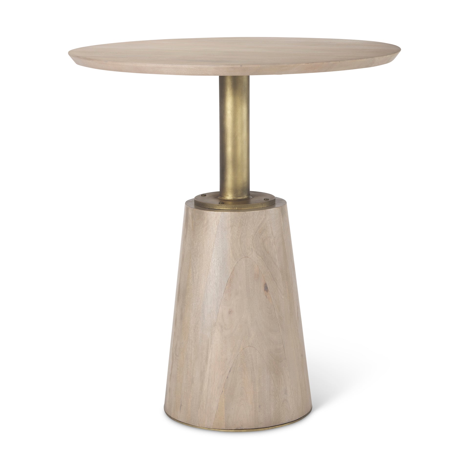 Maxwell 32" Round Light Wood Tabletop & Base w/ Gold Metal Accent Pedestal Bistro Table - Central Designs