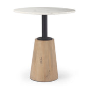 Maxwell 32" Round White Marble Tabletop w/ Blonde Wood & Black Metal Accent Pedestal Bistro Table - Central Designs