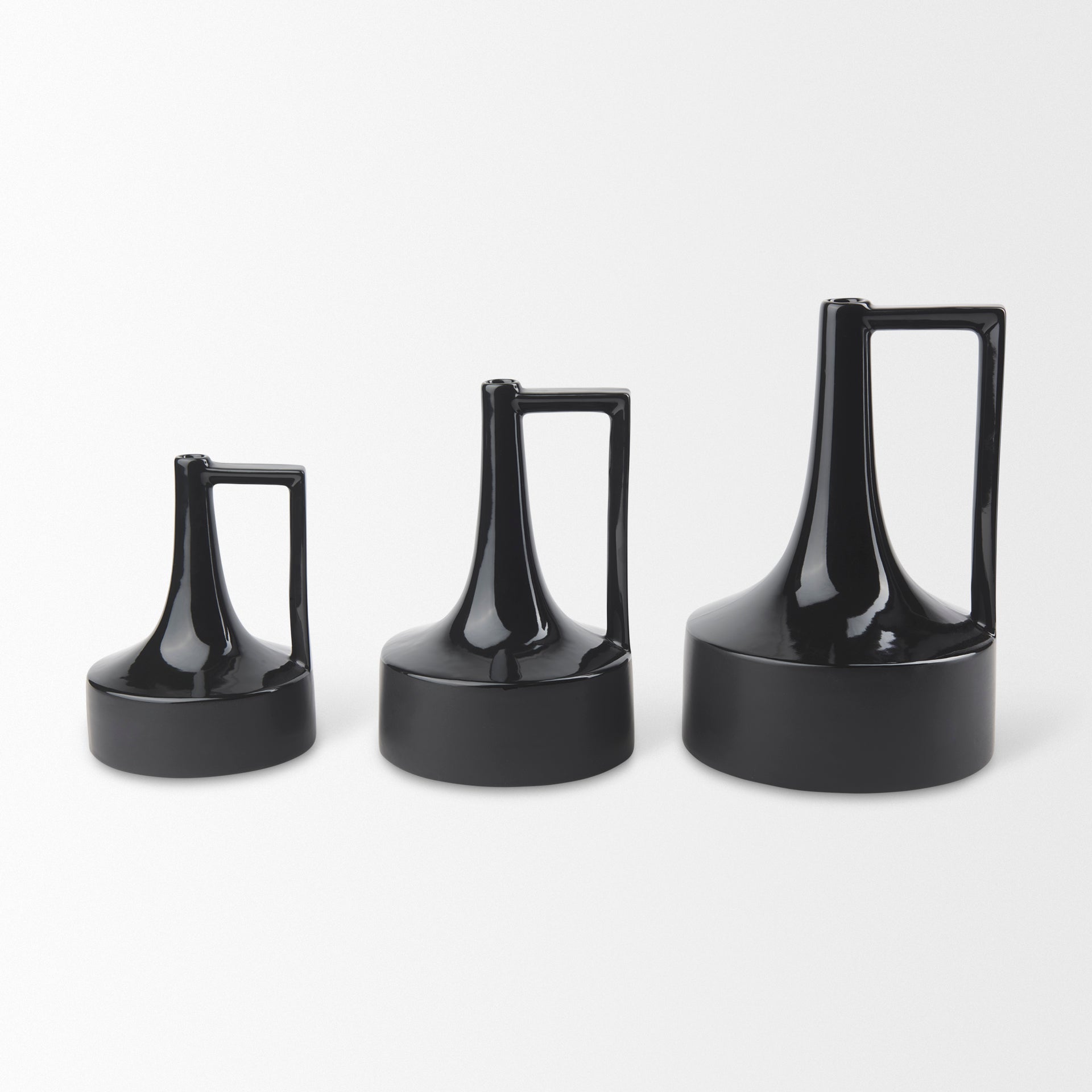 Burton 8.3H Small Glossy and Matte Black Ceramic Jug Vase - Central Designs