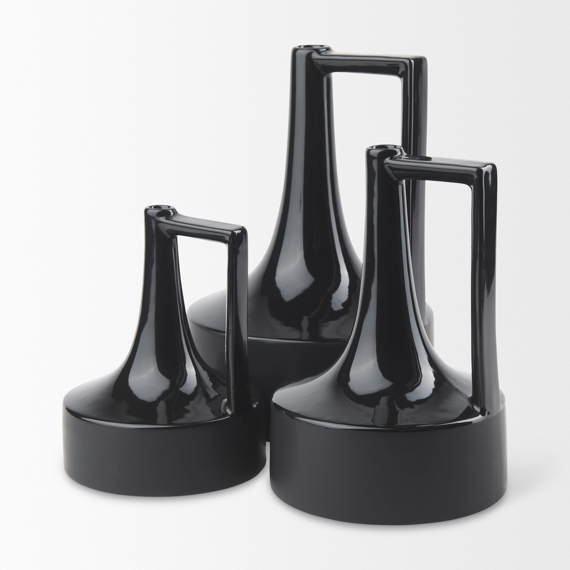 Burton 8.3H Small Glossy and Matte Black Ceramic Jug Vase - Central Designs