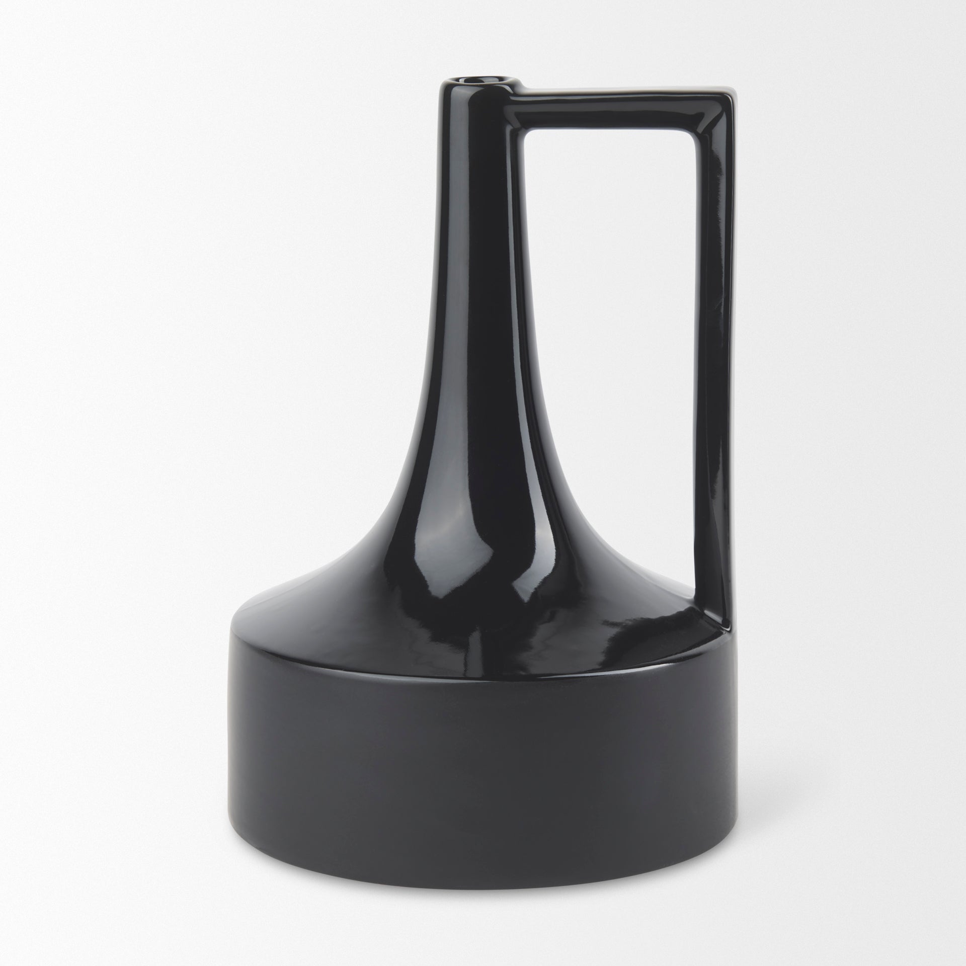 Burton 13.1H Large Glossy and Matte Black Ceramic Jug Vase - Central Designs