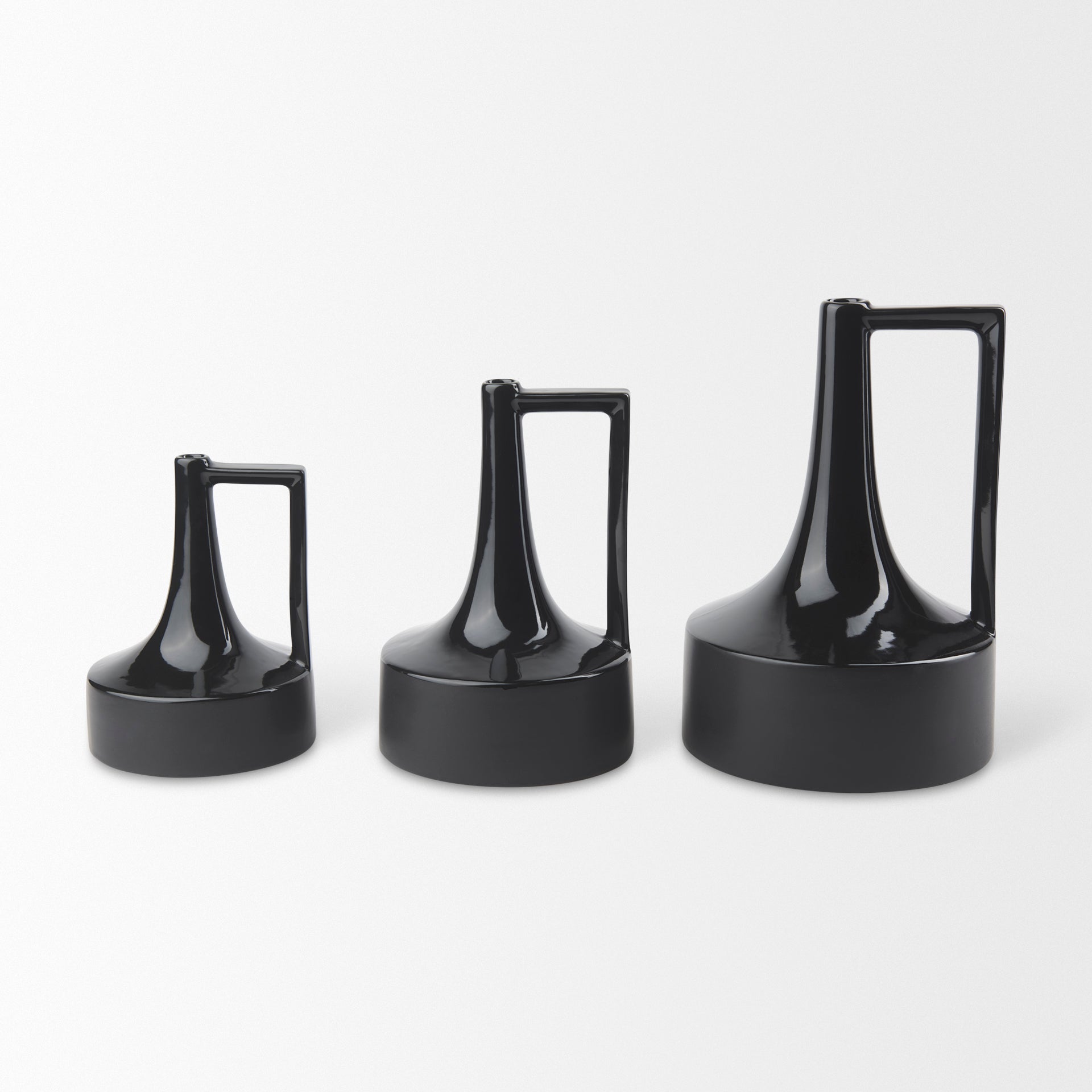 Burton 13.1H Large Glossy and Matte Black Ceramic Jug Vase - Central Designs
