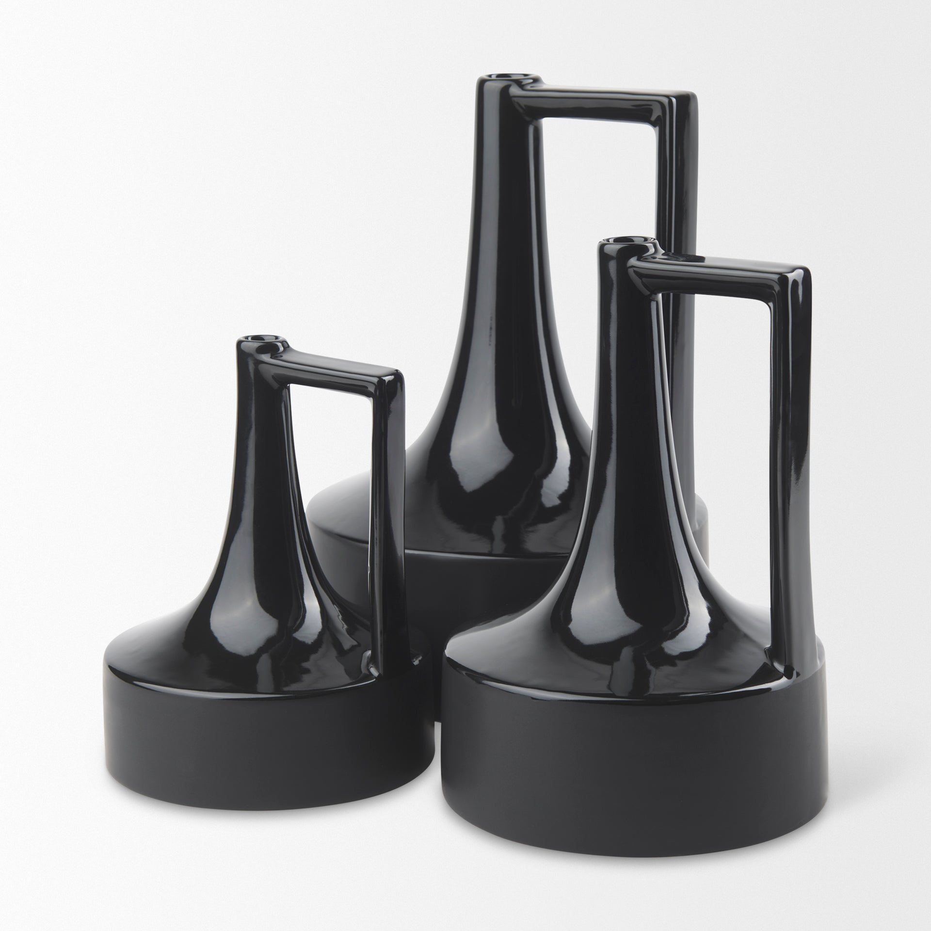Burton 13.1H Large Glossy and Matte Black Ceramic Jug Vase - Central Designs