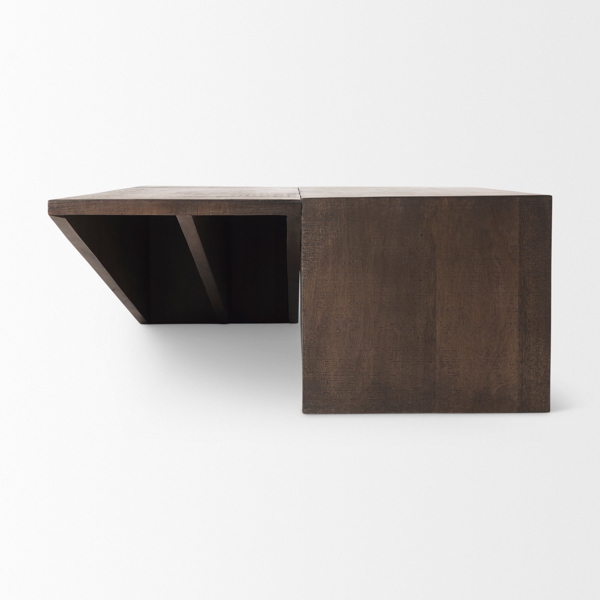 West 55L x 32W x 14H Medium Brown Wooden Angled Coffee Table - Central Designs