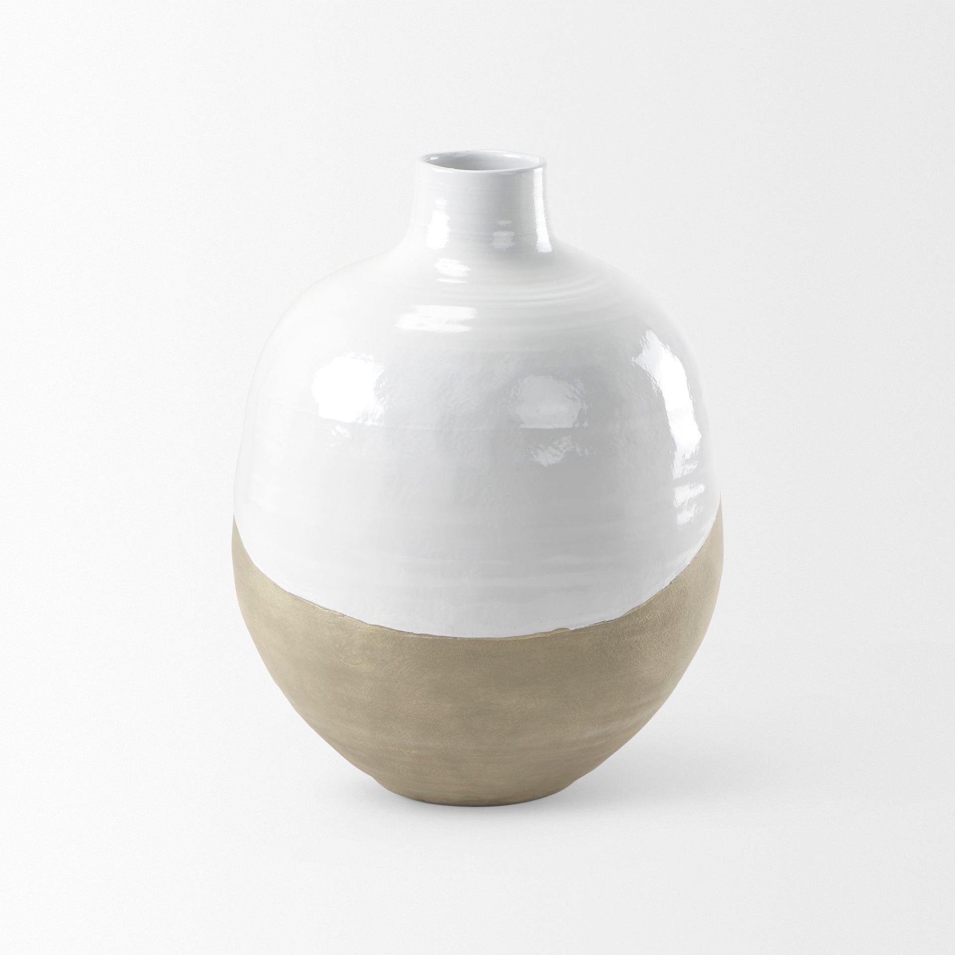 Amos 18.5L x 18.5W x 24.4H White and Dark Beige Color Blocked Ceramic Floor Vase - Central Designs