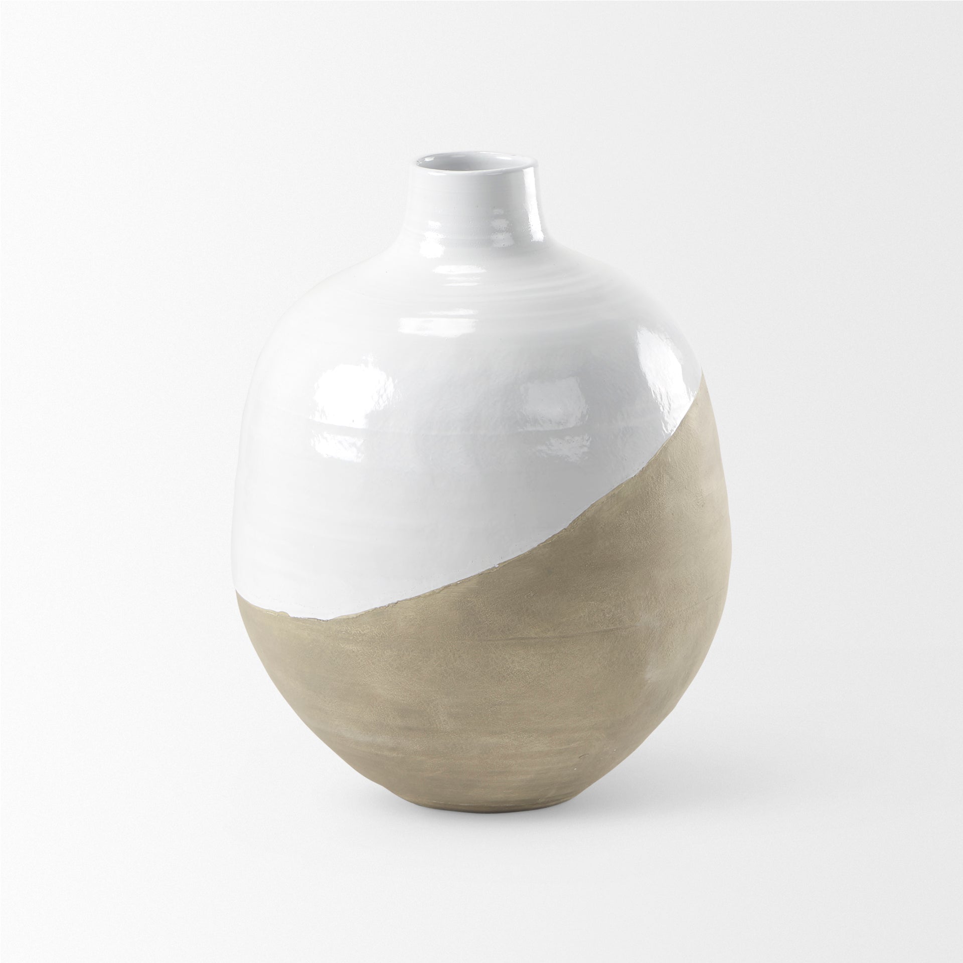 Amos 18.5L x 18.5W x 24.4H White and Dark Beige Color Blocked Ceramic Floor Vase - Central Designs