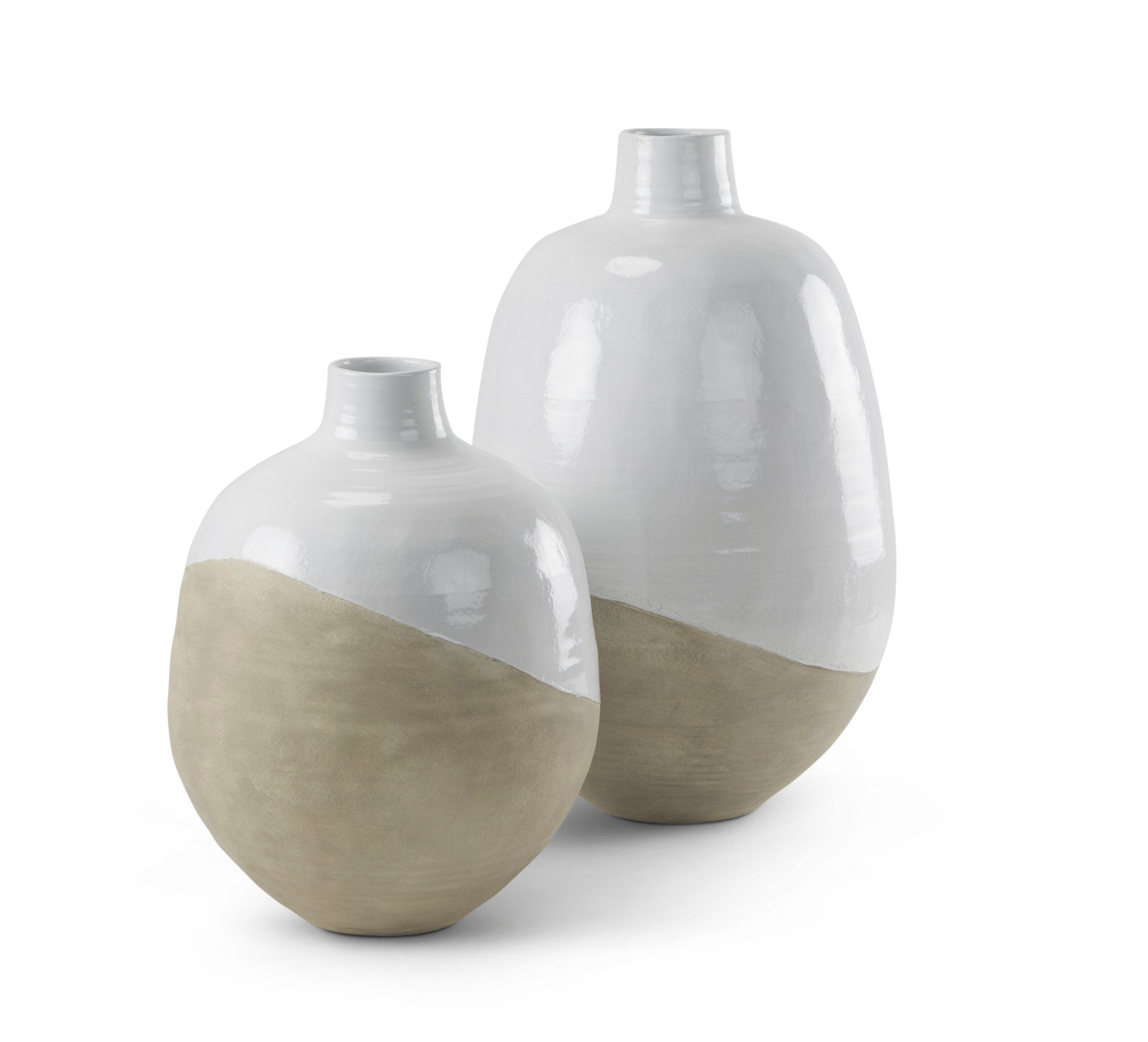Amos 18.5L x 18.5W x 24.4H White and Dark Beige Color Blocked Ceramic Floor Vase - Central Designs