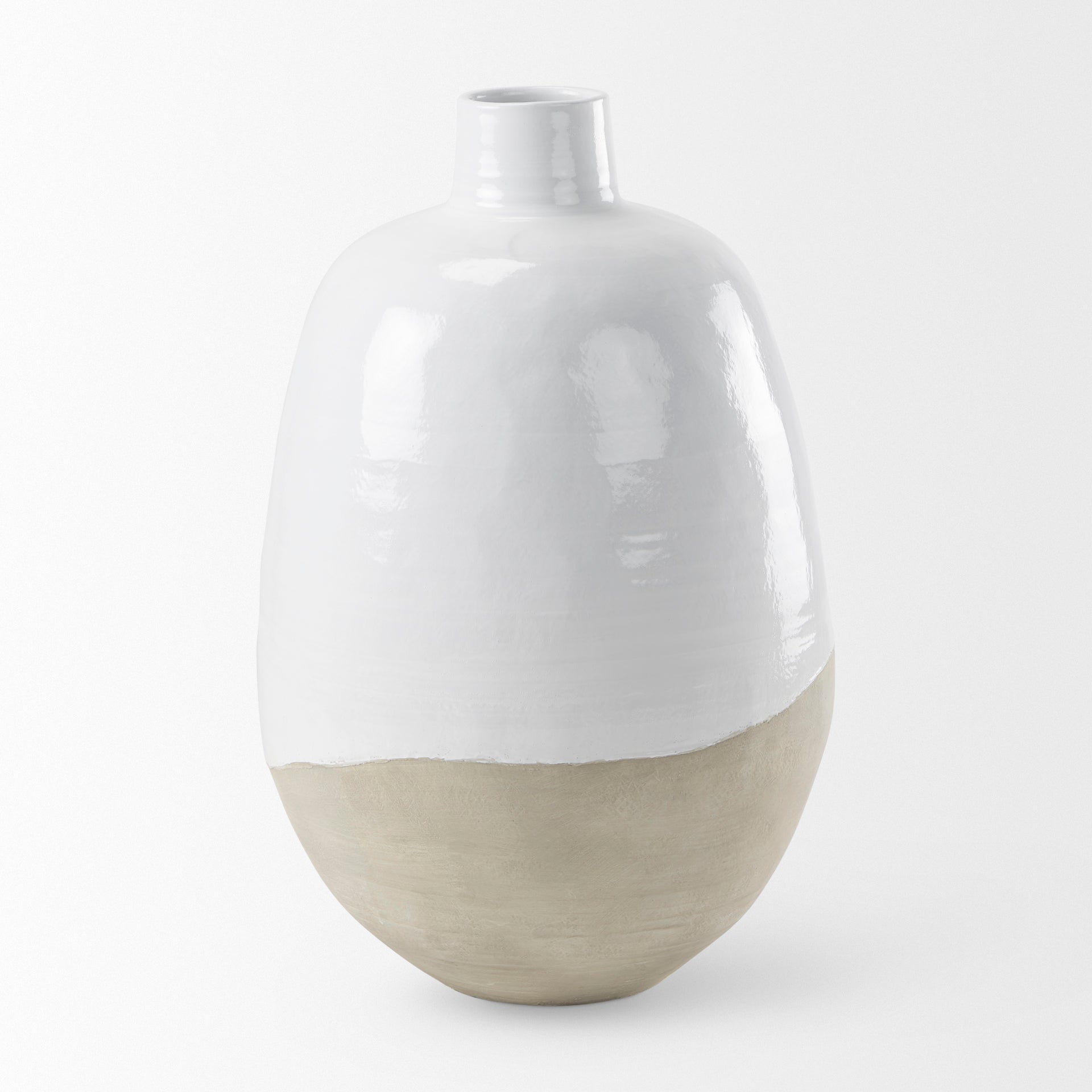 Amos 20.5L x 20.5W x 31.9H White and Dark Beige Color Blocked Ceramic Floor Vase - Central Designs