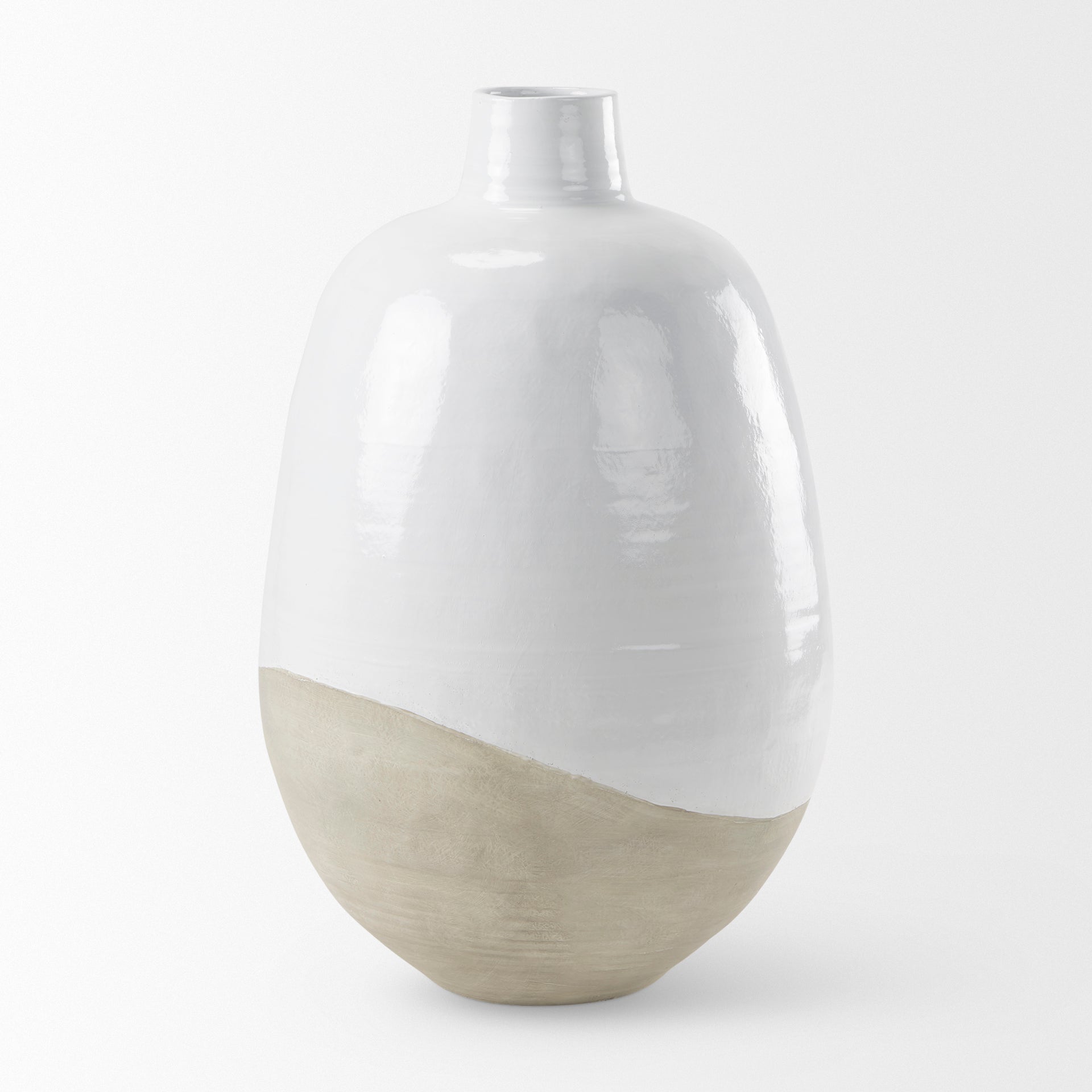 Amos 20.5L x 20.5W x 31.9H White and Dark Beige Color Blocked Ceramic Floor Vase - Central Designs