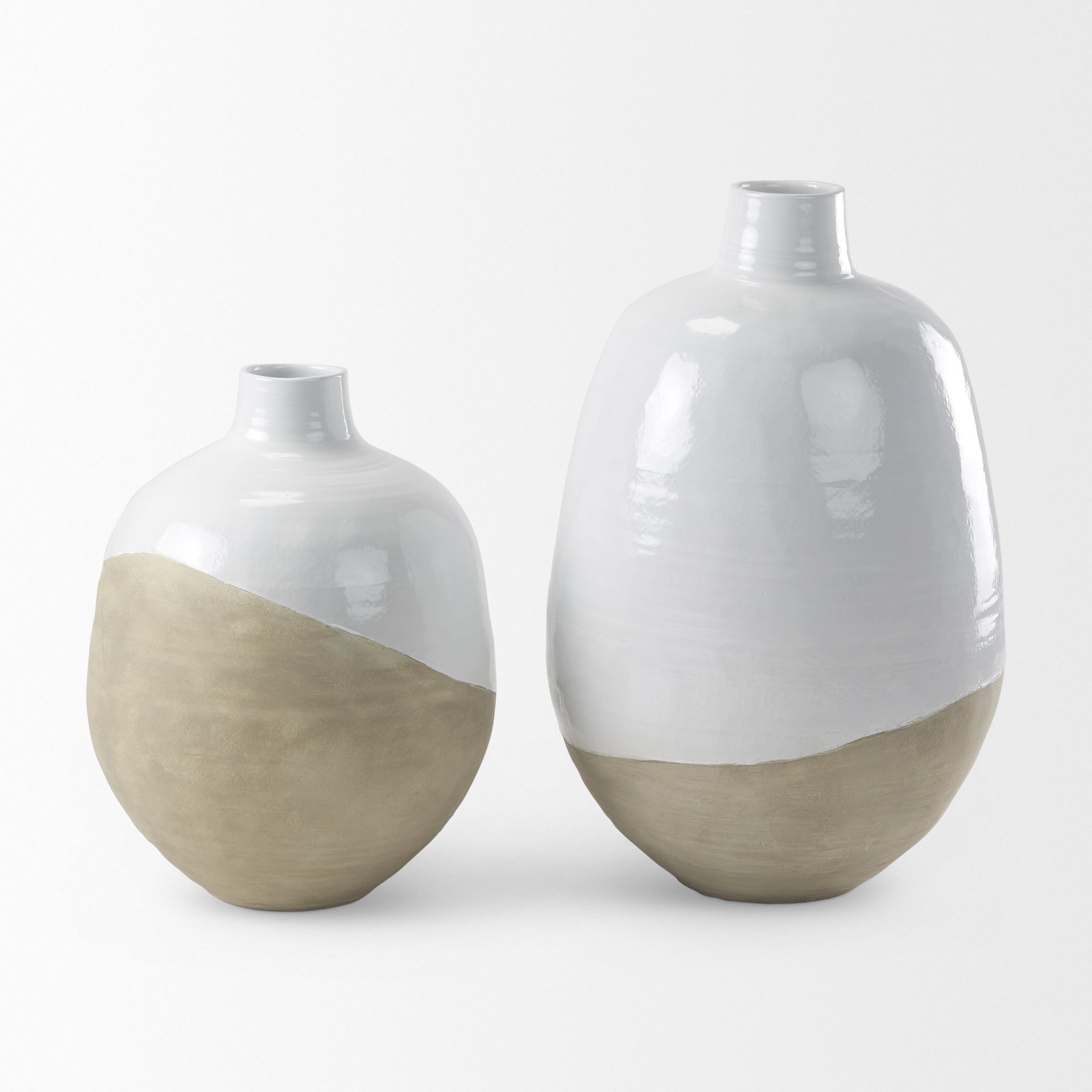 Amos 20.5L x 20.5W x 31.9H White and Dark Beige Color Blocked Ceramic Floor Vase - Central Designs