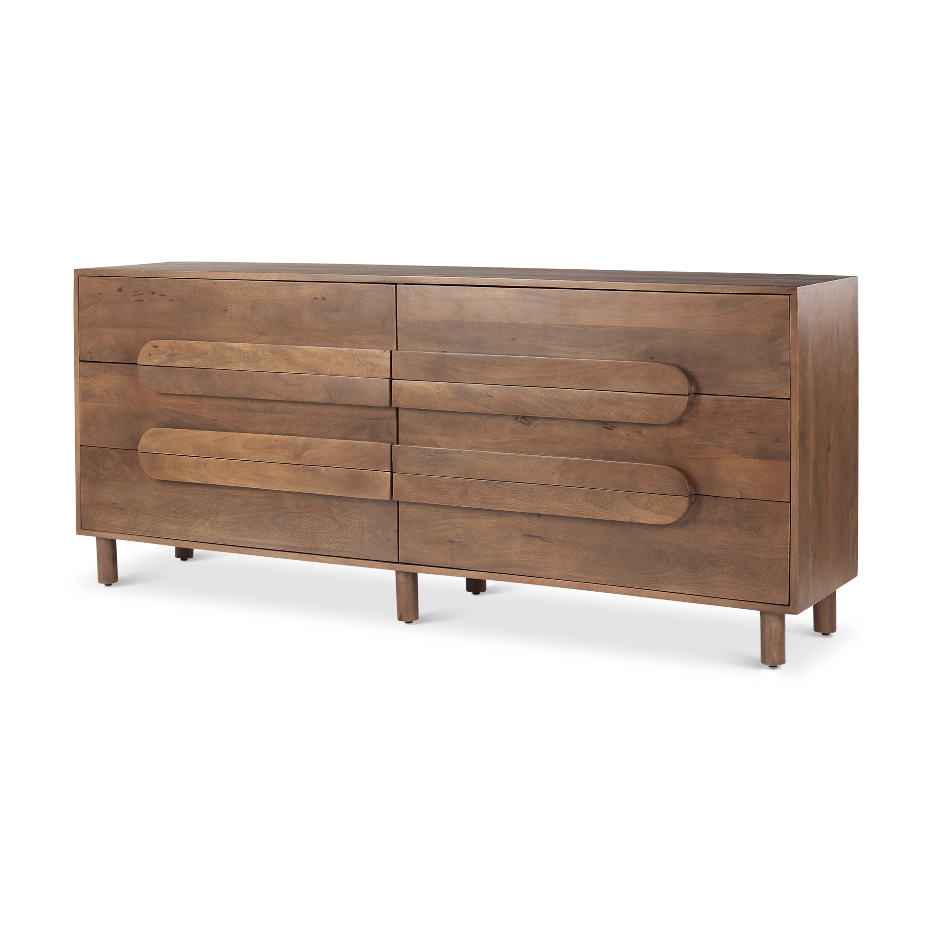 Astrid 71L x 17W x 30.3H Medium Brown Solid Wood 6 Drawer Sideboard - Central Designs