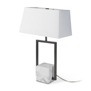 Peyton 14.0L x 9.0W x 26.2H Black Metal W/Marble Cube and White Shade Table Lamp - Central Designs