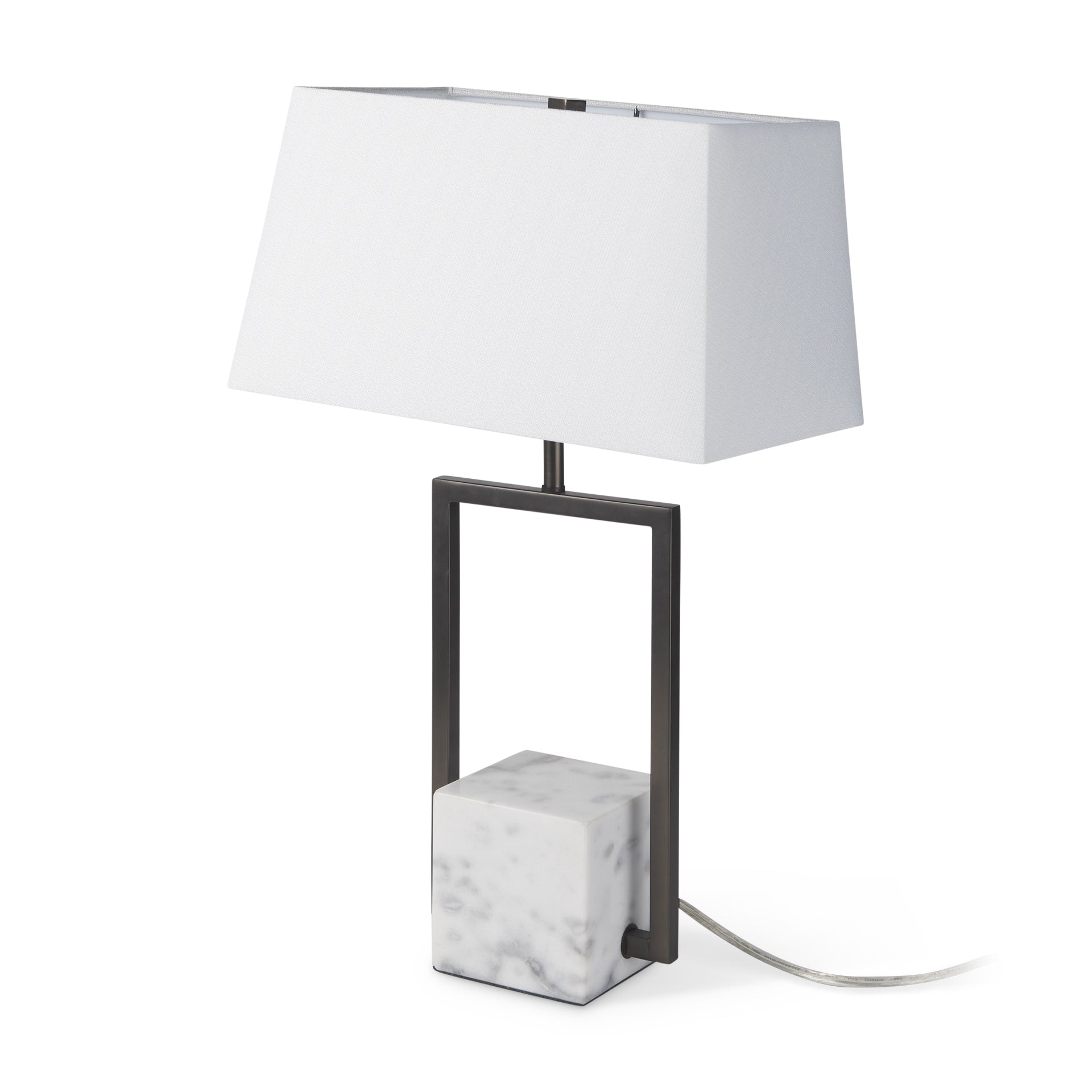 Peyton 14.0L x 9.0W x 26.2H Black Metal W/Marble Cube and White Shade Table Lamp - Central Designs