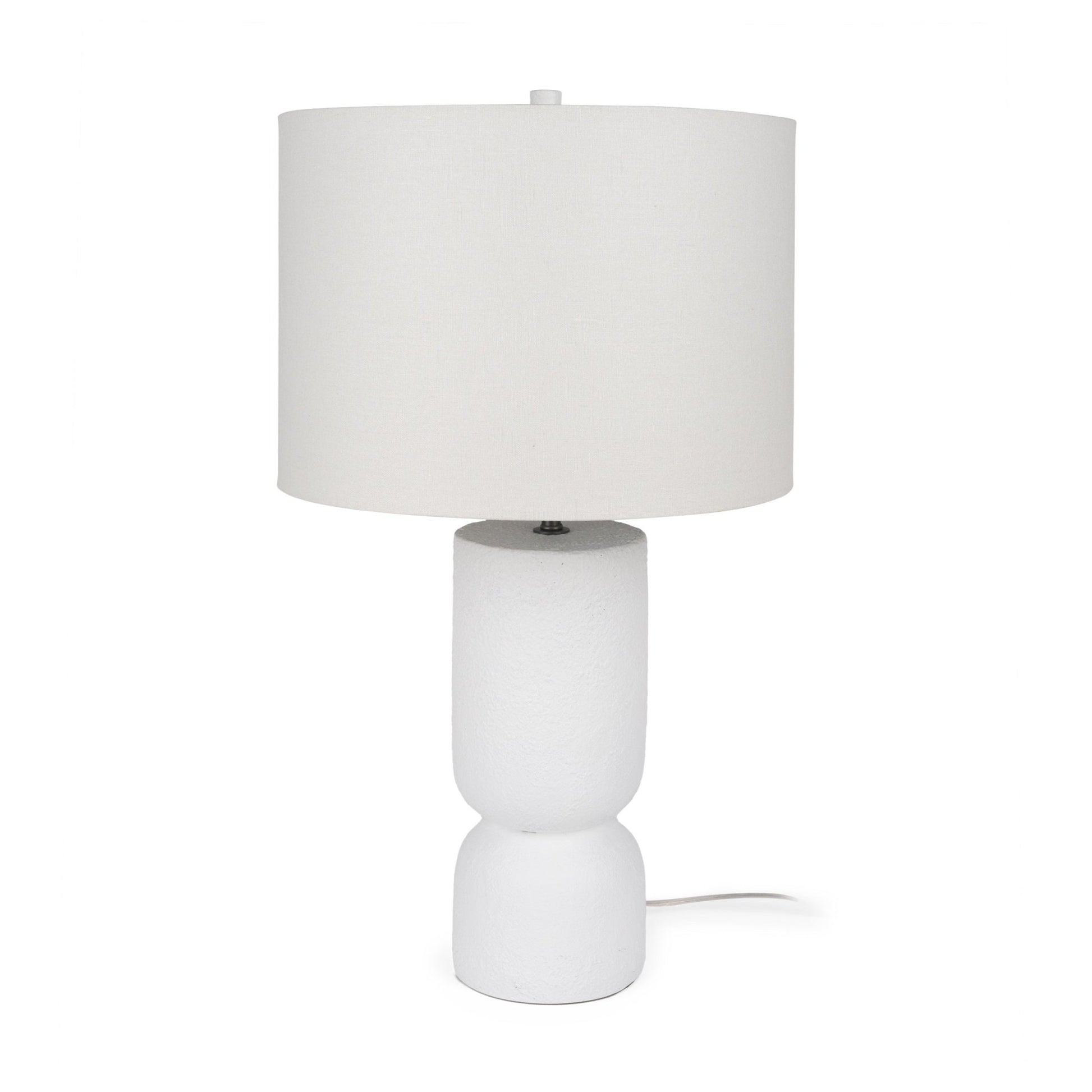 Everly 15.0L x 15.0W x 27.5H White Cement W/Beige Shade Table Lamp - Central Designs
