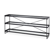 Trey 72.0"L x 16.0"W x 30.0"H Black Metal W/Glass Console Table - Central Designs