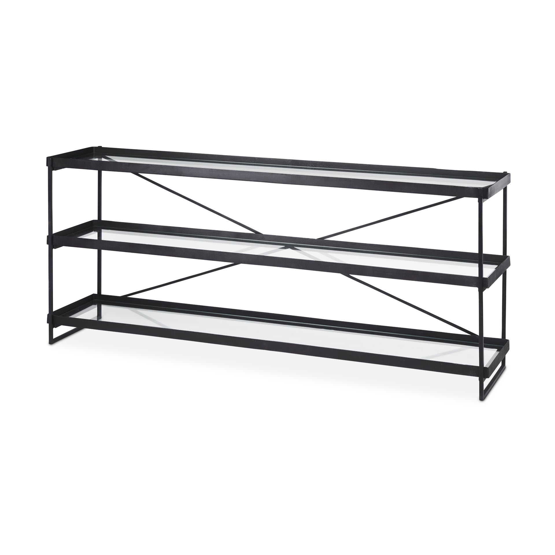 Trey 72.0"L x 16.0"W x 30.0"H Black Metal W/Glass Console Table - Central Designs