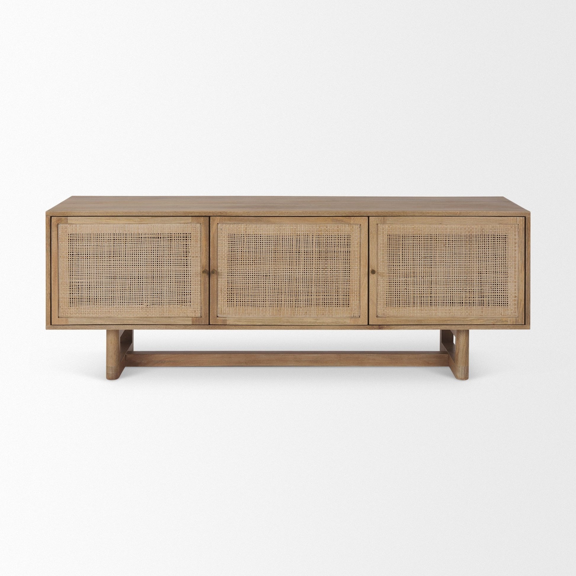 Grier Light Brown Solid Wood and Cane 3 Door Media Console - Central Designs