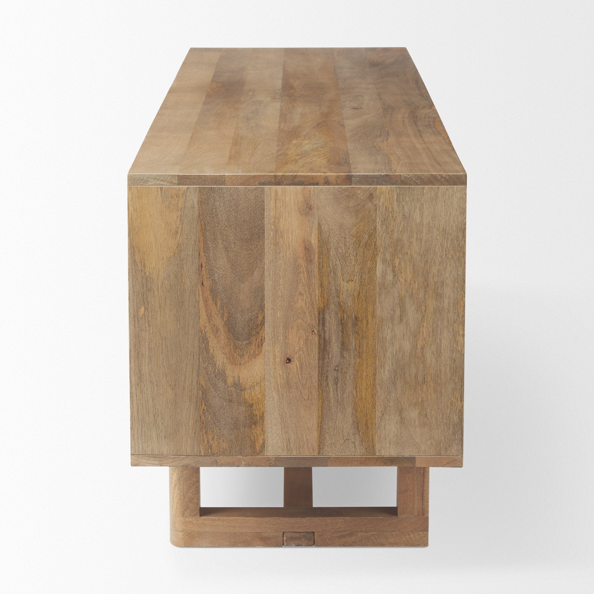 Grier Light Brown Solid Wood and Cane 3 Door Media Console - Central Designs