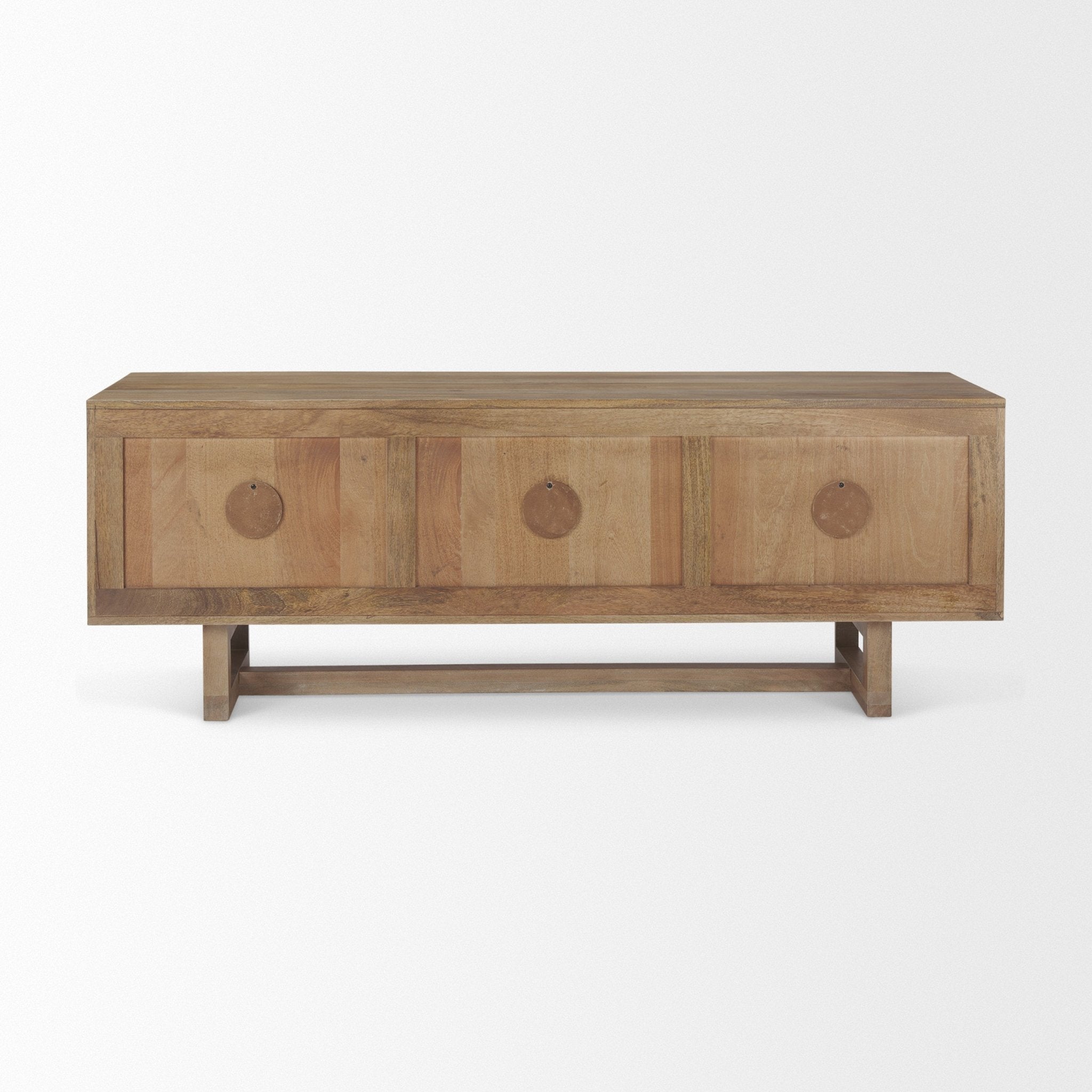 Grier Light Brown Solid Wood and Cane 3 Door Media Console - Central Designs