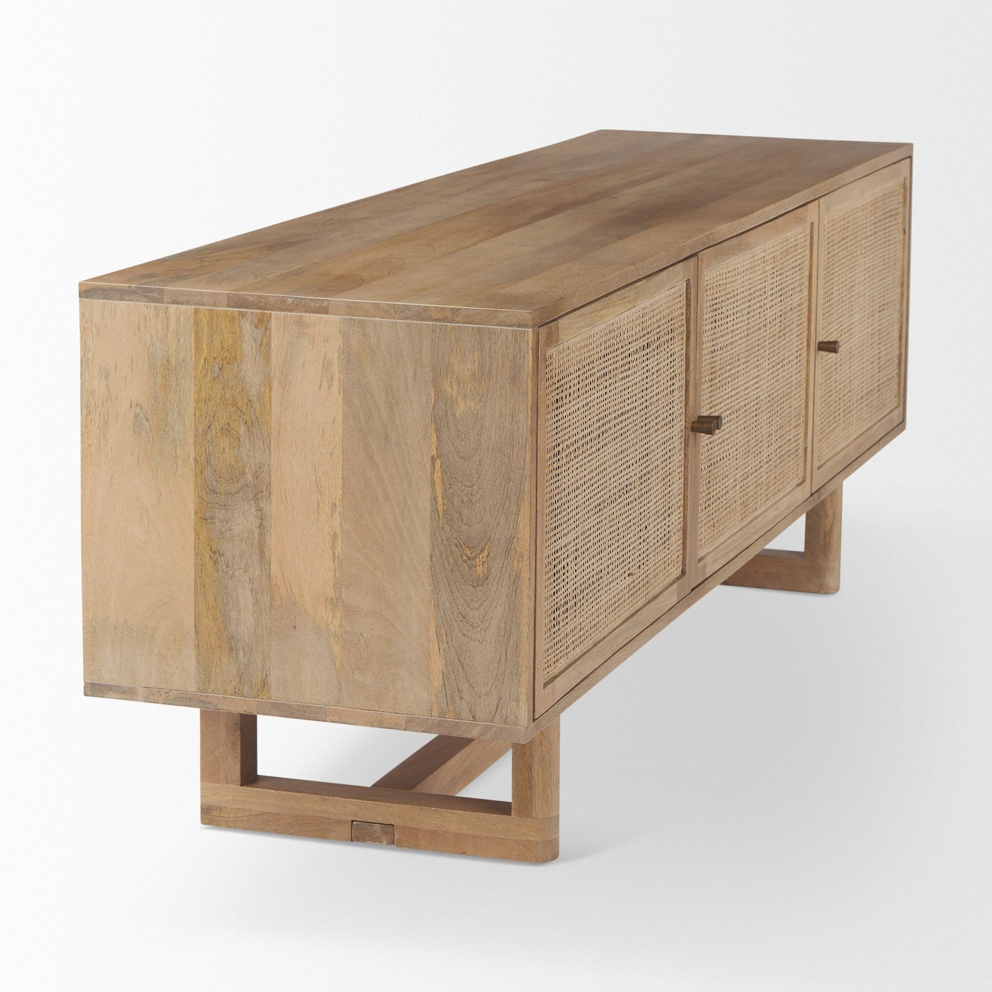 Grier Light Brown Solid Wood and Cane 3 Door Media Console - Central Designs