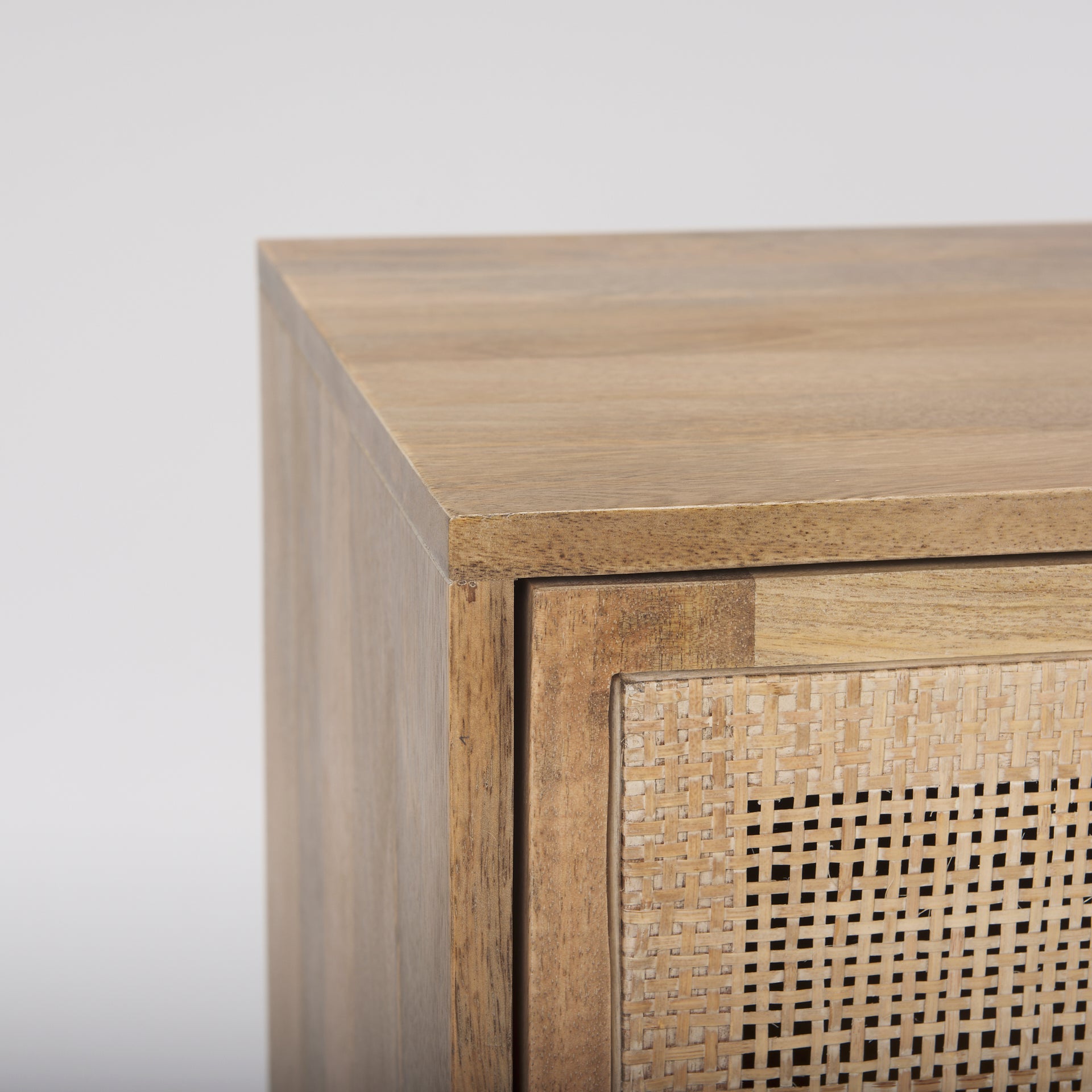 Grier Light Brown Solid Wood and Cane 3 Door Media Console - Central Designs