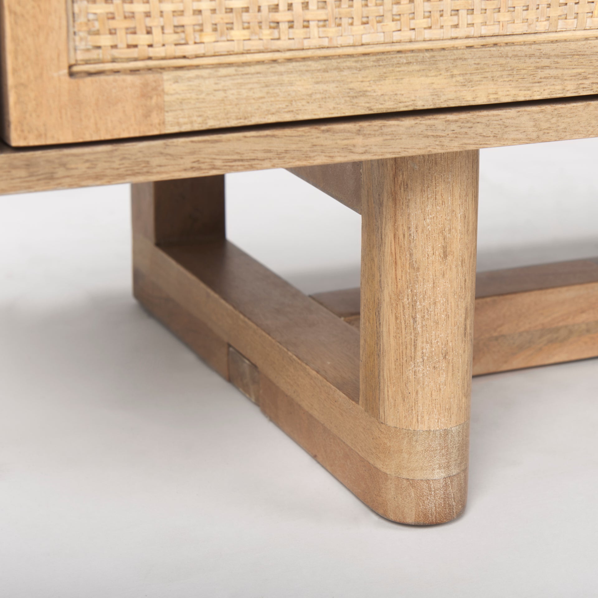 Grier Light Brown Solid Wood and Cane 3 Door Media Console - Central Designs