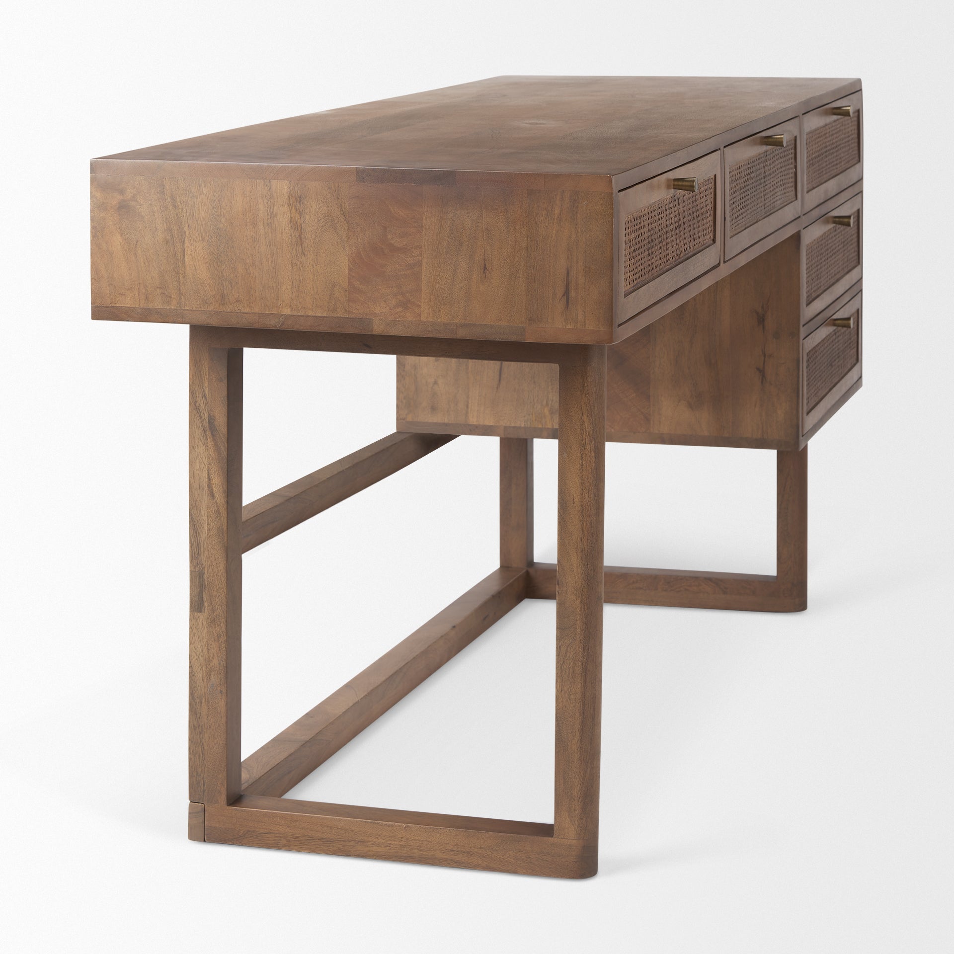 Grier 60.0L x 22.75W x 30.5H Medium Brown Solid Wood W/Cane Office Desk - Central Designs