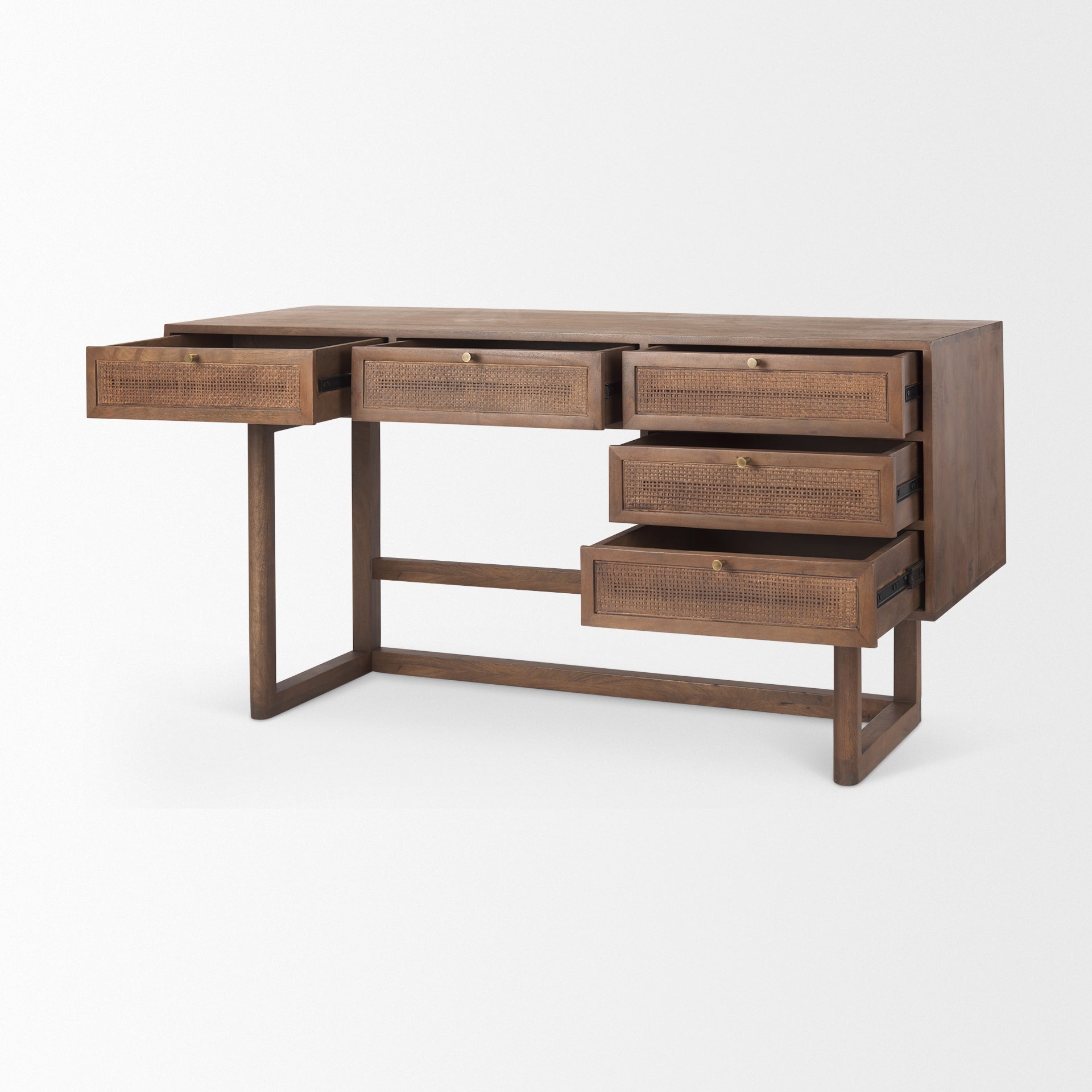 Grier 60.0L x 22.75W x 30.5H Medium Brown Solid Wood W/Cane Office Desk - Central Designs