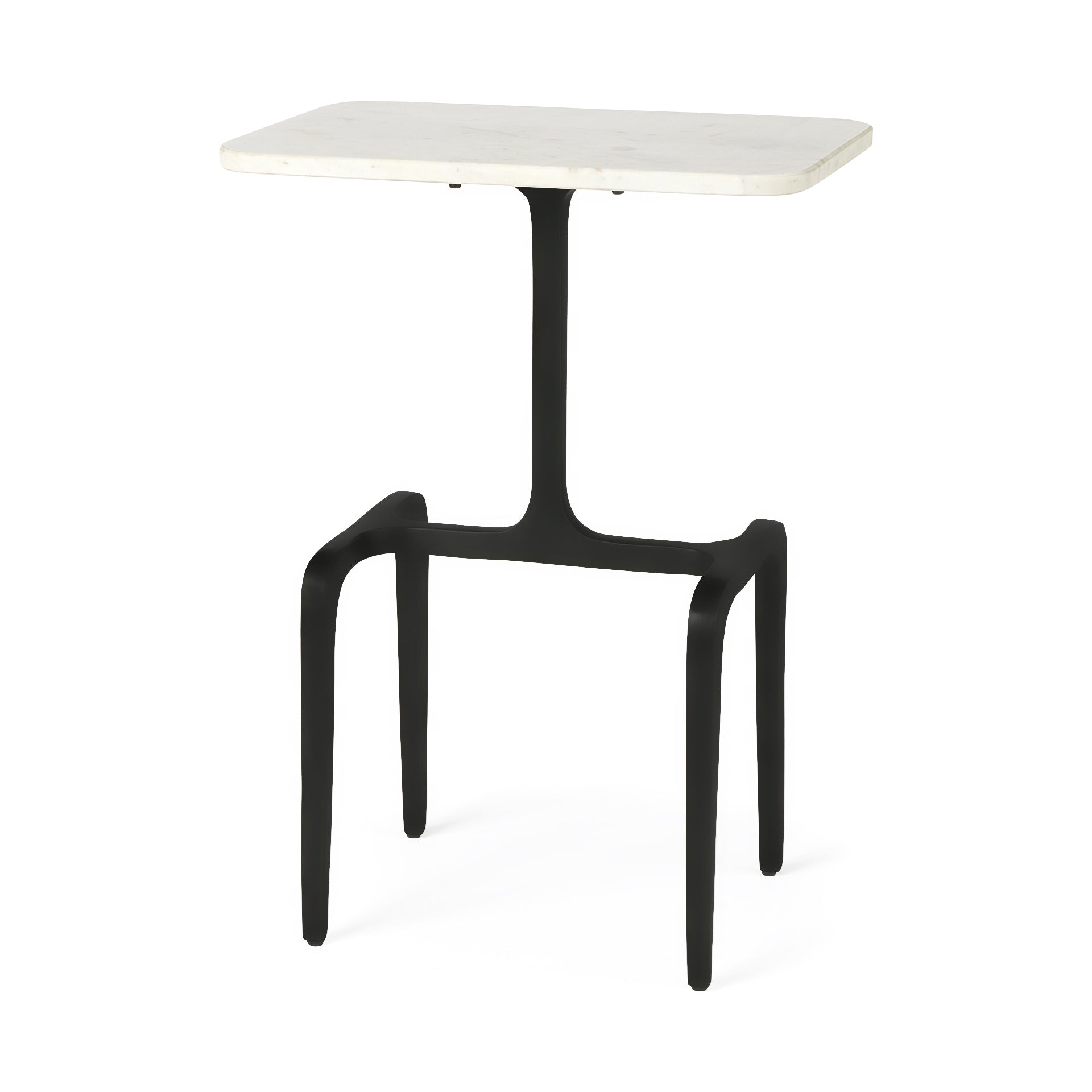 Preston White Marble Tabletop w/ Matte Black Iron Base Accent Table - Central Designs